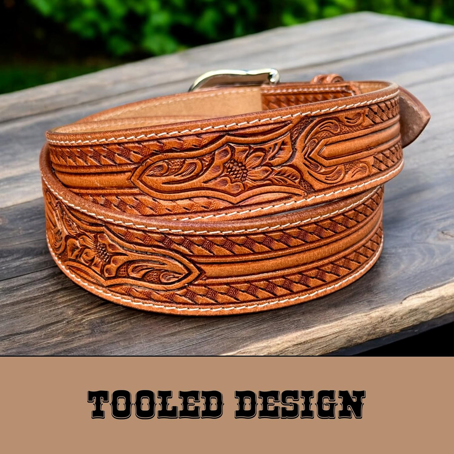 DANIEL'S ARTPLANET Western Leather Belt for Men Handmade Full Grain Leather Tooled Cowboy Belt with Buckle 1.5” Wide Embossed