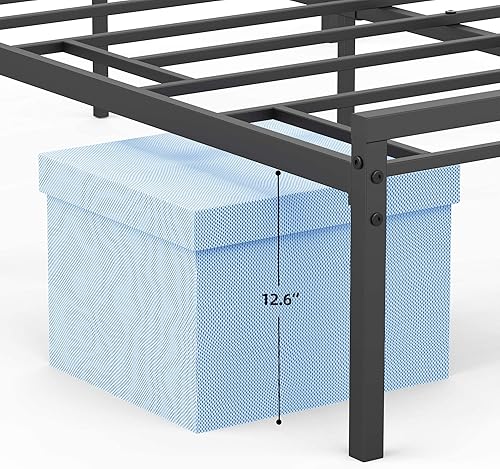 Miniatura 5 de IDEALHOUSE Base de cama matrimonial con cabecero, no necesita somier, base de cama de metal con almacenamiento de 14 pulgadas, base de colchón negra