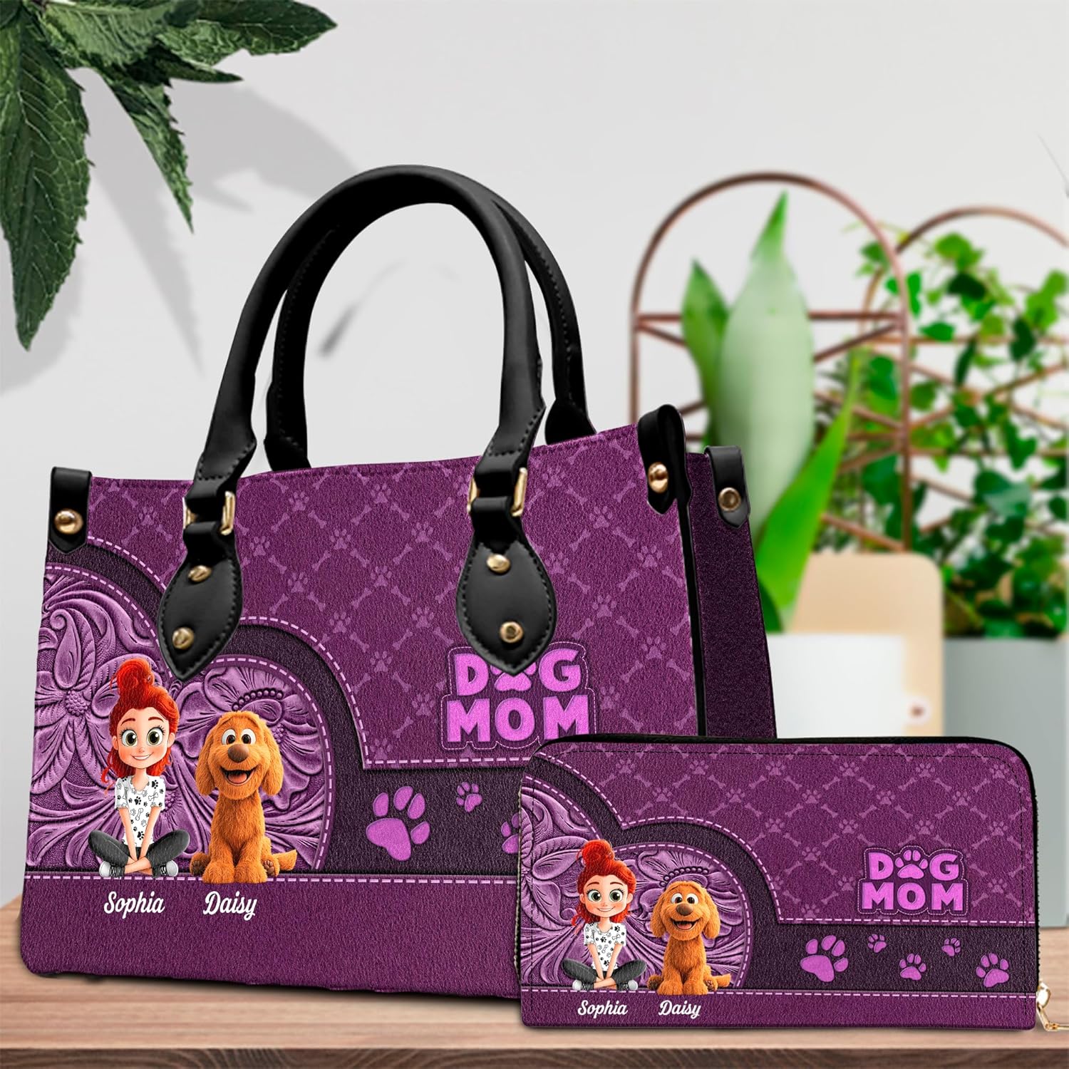 Personalized Pet Leather Bag, Dog Mom Handbag, Cat Purse with Name, Gifts for Girls Women Grandma Pet Lovers (PET-DS03) - Image 2