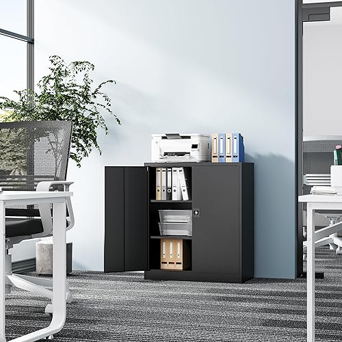 Miniatura 9 de Fesbos Gabinete de metal de 73 pulgadas, color negro, resistente con ruedas, estantes, puertas y cajones con cerradura, para garaje, despensa,