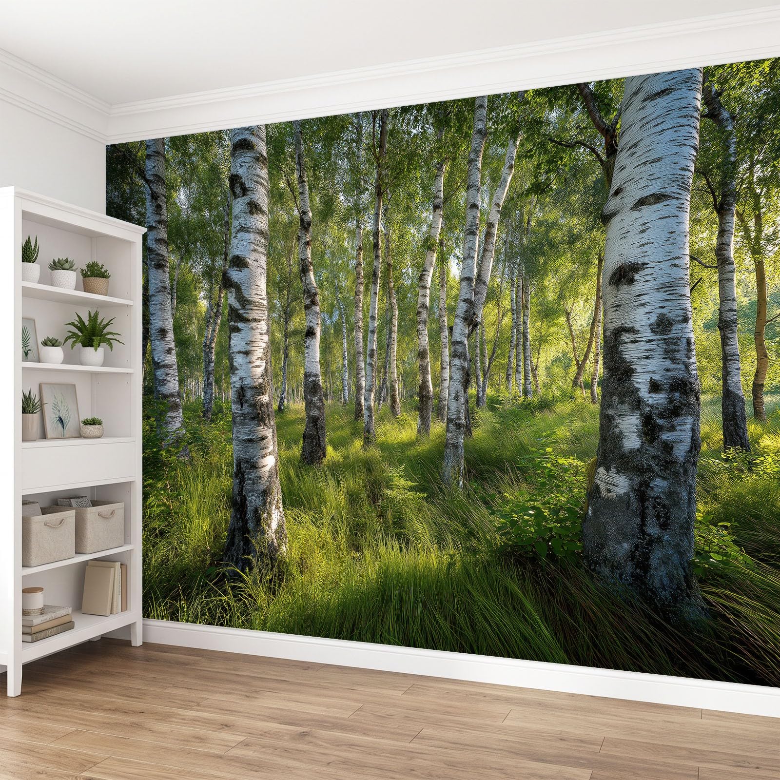 Designerska fototapeta XXL z motywem lasu naturalnego, 500 x 280 cm, rustykalny styl dworkowy, brzoza botaniczna, tapeta ścienna o wysokiej rozdzielczości, odporna na odkształcenia, dekoracja ścienna
