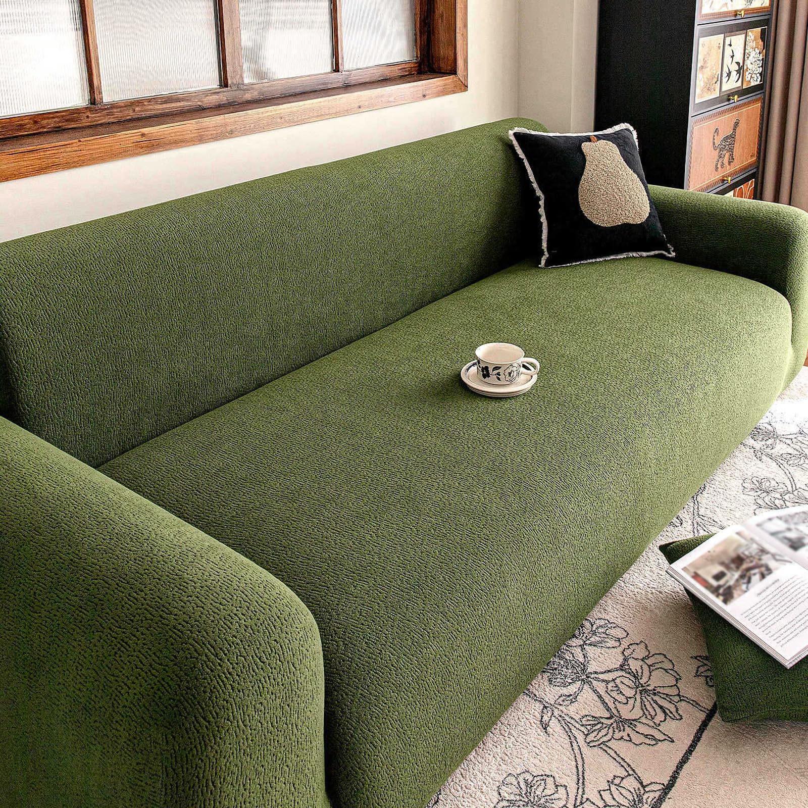 Yujoqup Matcha Green Sofa Cover Stretch, Velvet Sofa Slipcover 1 2 3 4 Seater, Elastic Couch Cover Settee Protector For Dogs Cats(Size:3 Seater(190Cm-230Cm),Color:matcha Green)