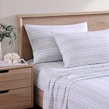 Tommy Bahama - Queen Sheets, Cotton Percale Bedding Set, Crisp & Cool, Stylish Home Decor Kahanu Stripe Grey, Queen