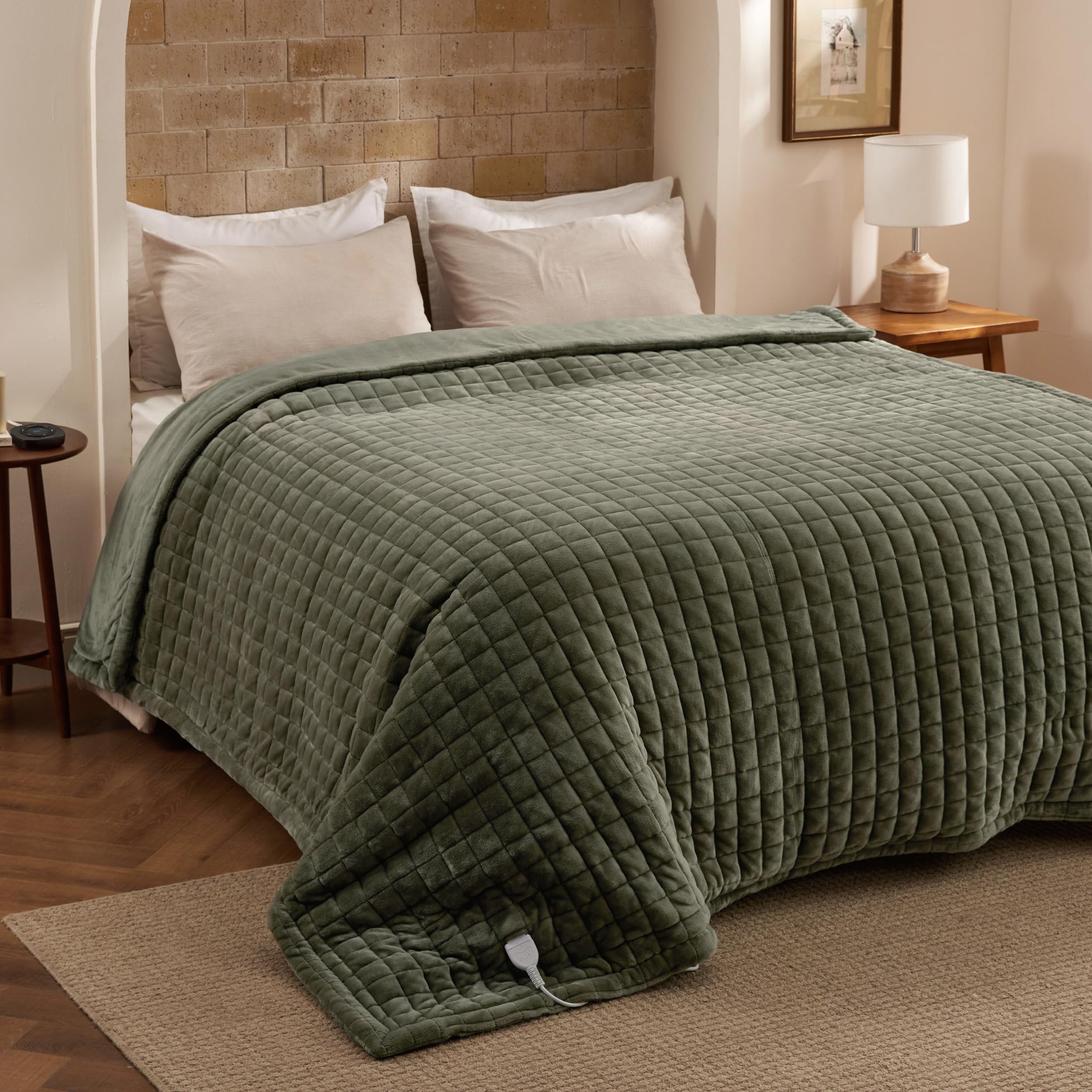 Bedsure Luxury Quilted Heated Blanket Full, Thick Electric Blanket, Green