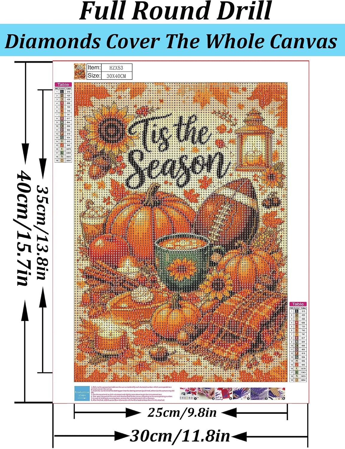 Fall Pumpkin Sunflower Diamond Art Kits for Adults, 5D Diamond Painting Kits for Adults Beginners, DIY Full Round Drill Diamond Dot Painting Gem Art Kits for Adult, Home Wall Decor 11.8x15.7 Inch