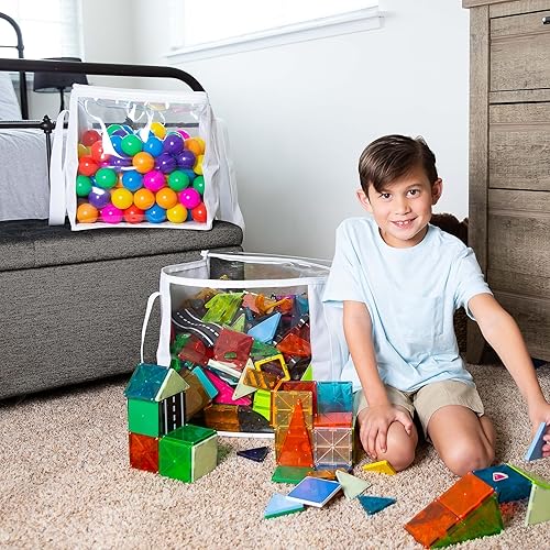 Miniatura 4 de Paquete de 2 bolsas transparentes de almacenamiento de juguetes extra grandes con cremallera de 14 x 14 x 14 pulgadas con asa, organizador de