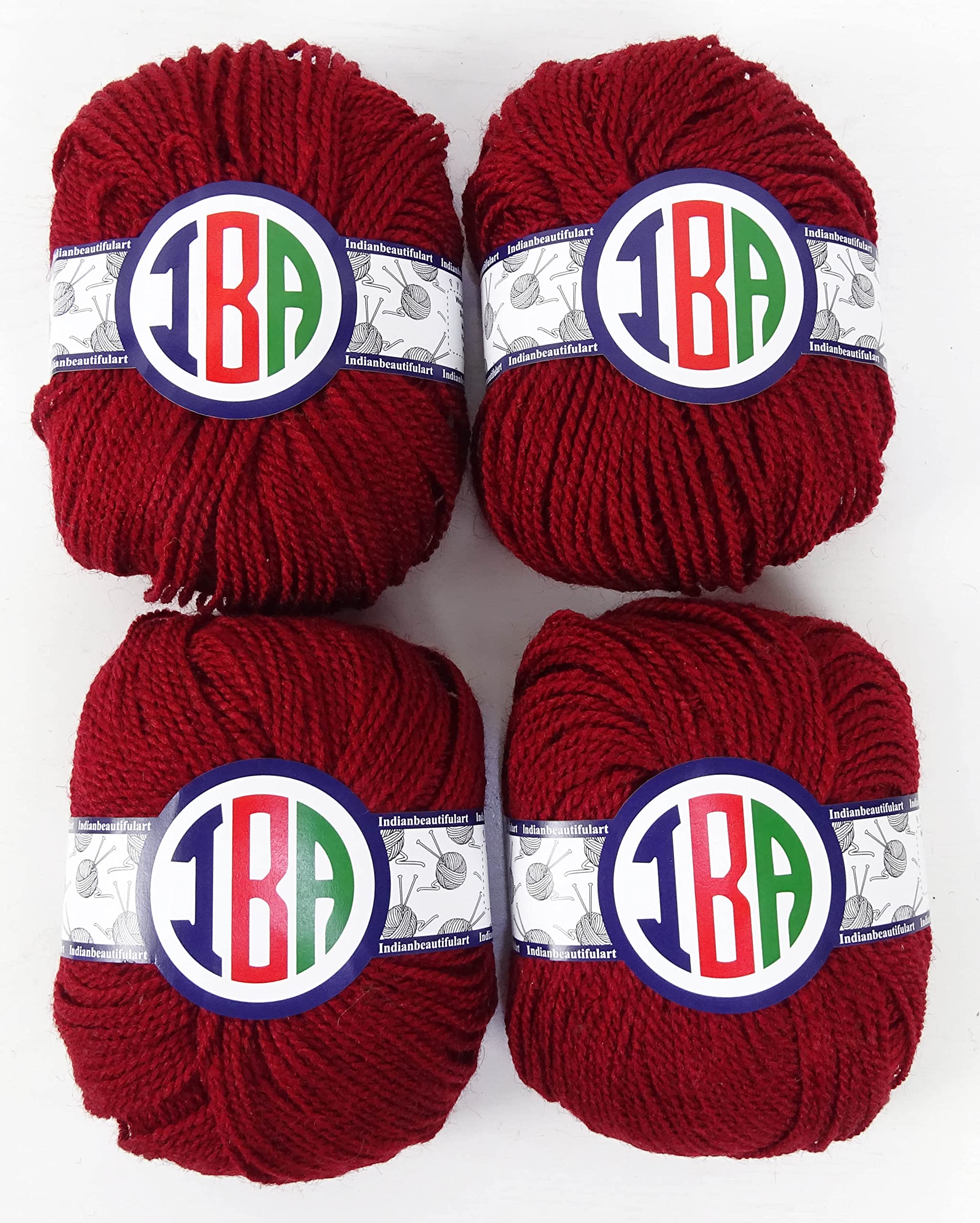 IBA Indianbeautifulart 2-ply Knitting Woolen Yarn Warm Soft & Lightweight Weaving Crochet Thread Hand Spinning Fiber Wool Yarn Pack of 4 (50g Each) Maroon