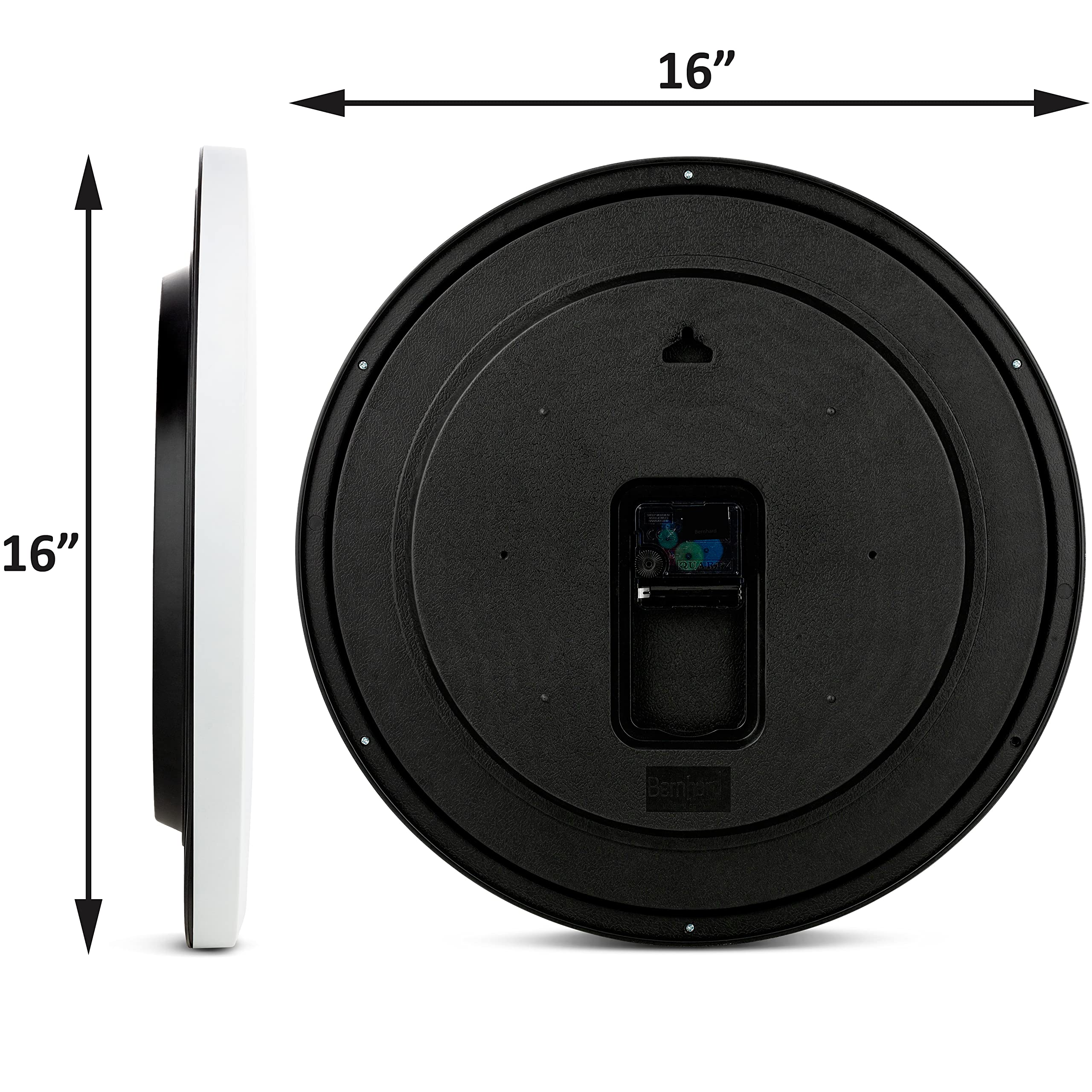 Bernhard Products White Wall Clock, Silent Non Ticking - 16 Inch Extra Large Quality Quartz Battery Operated Round Easy to Read Home/Office/Business/Kitchen/Classroom/School Clocks, Black Numbers