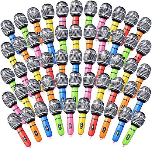 Zhanmai Micrófonos inflables, micrófono inflable, varios colores, accesorios de micrófono inflable, juguetes de plástico para fiestas temáticas de