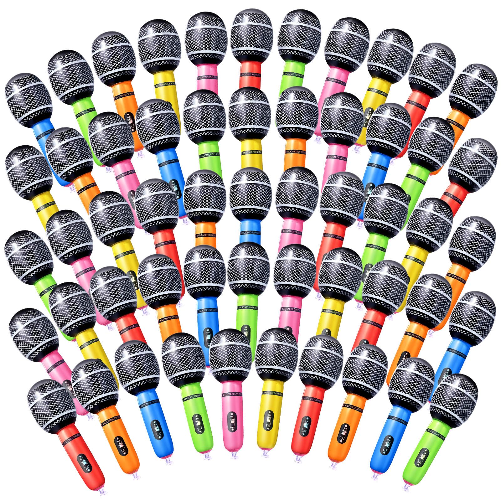 42 micrófonos inflables, colores surtidos, accesorios de micrófono inflables, juguetes de plástico para niños, concierto musical, decoración de fiesta de cumpleaños, suministros de juego de