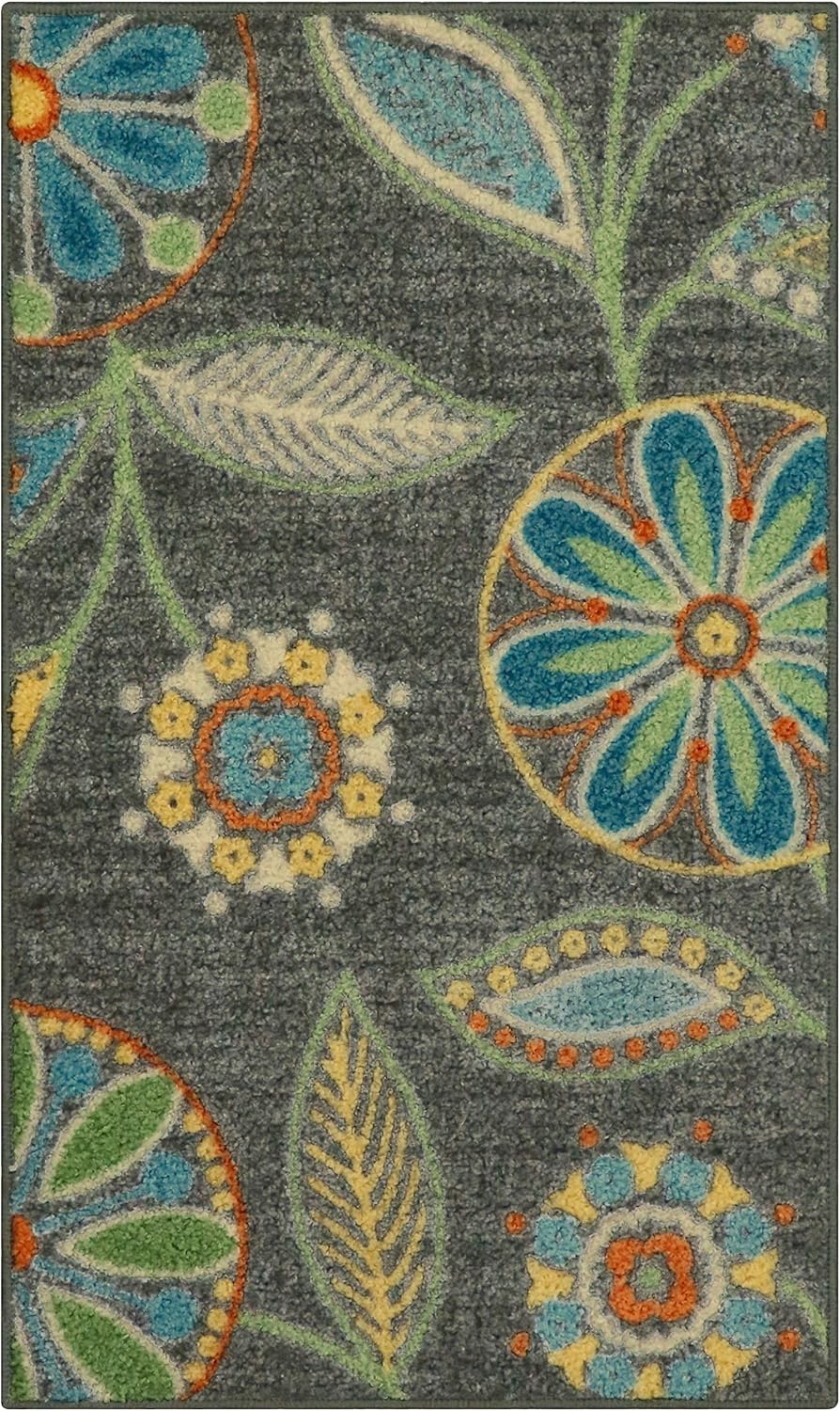 Maples Rugs Reggie Floral Kitchen Rug - Made in USA - Washable, Non Slip Indoor Carpet for Entryway, Foyer, Kitchen, and Bathroom, 1'8 x 2'10, Dark Grey 1'10" x 2'1" (Rectangular) Dark Grey
