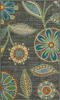 Maples Rugs Reggie Floral Kitchen Rug - Made in USA - Washable, Non Slip Indoor Carpet for Entryway, Foyer, Kitchen, and Bathroom, 1'8 x 2'10, Dark Grey