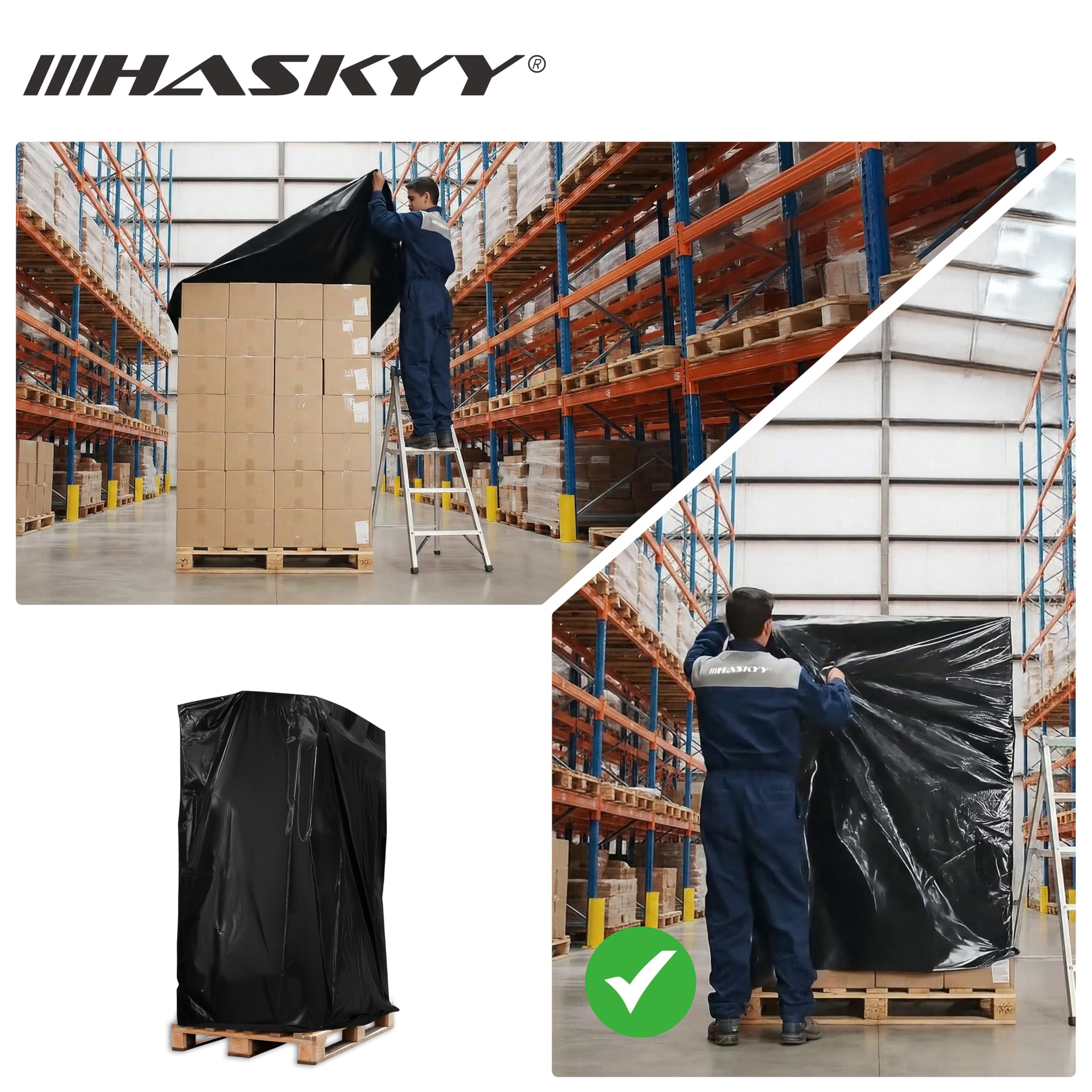 HASKYY Abdeckhaube Palettenhaube 10x Schutzhaube 180 x 90 x 130 cm Euro-Paletten-Möbel-Abdeckung Paletten-Abdeck-Plane Gartenmöbel-Abdeckung PE 50μm UV-Beständig SCHWARZ
