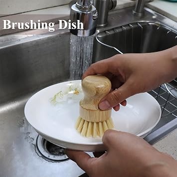 Bamboo Dish Scrub Brush, Kitchen Dish Scrubber Brush Set for Cleaning Dishes,Sink, Cast Iron Pan/Pot