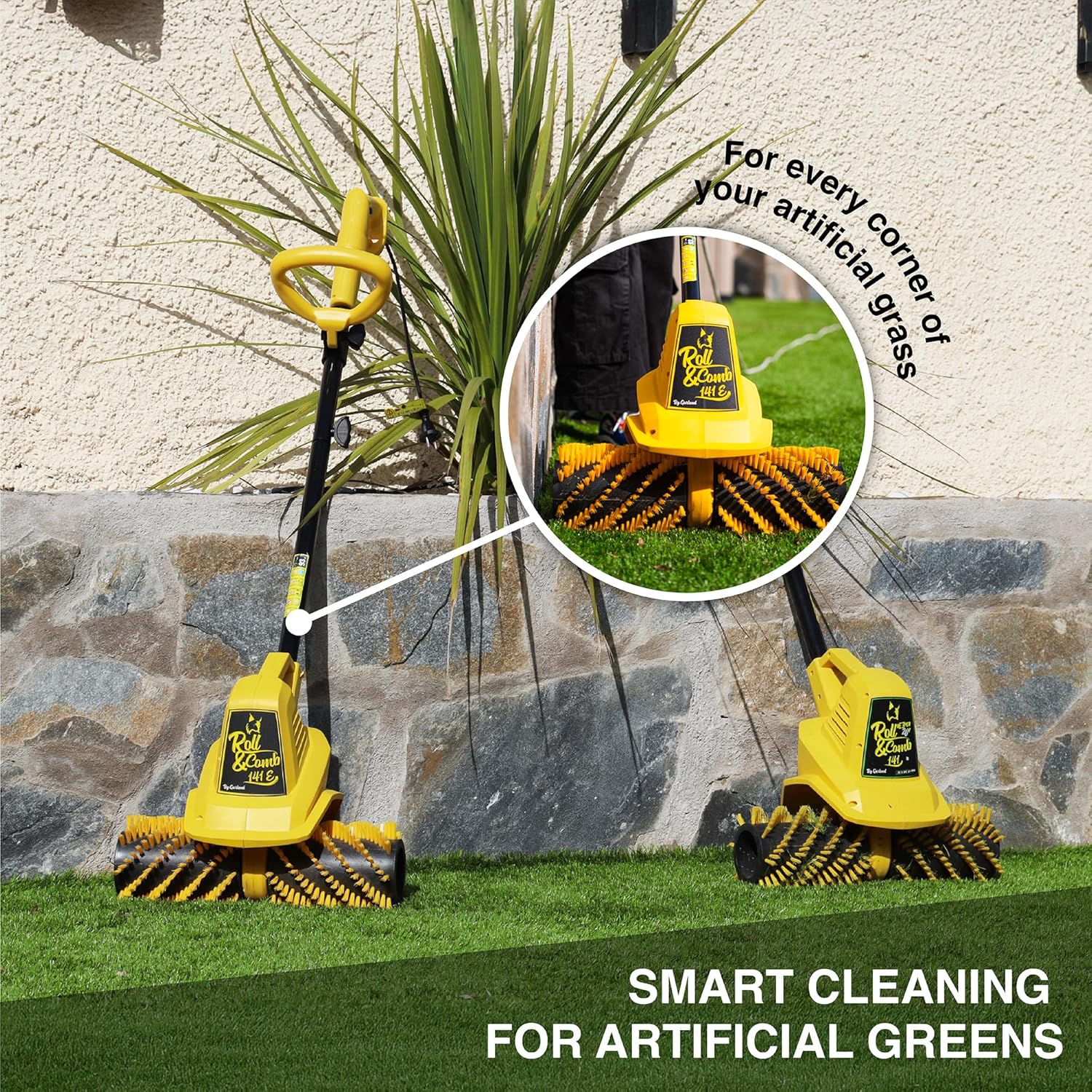 Artificial Turf Sweeper Broom by Roll & Comb, Corded Electric Power Rake for Artificial Grass, Fake Grass Cleaner for Dogs, Model 141e, 10.6lb.