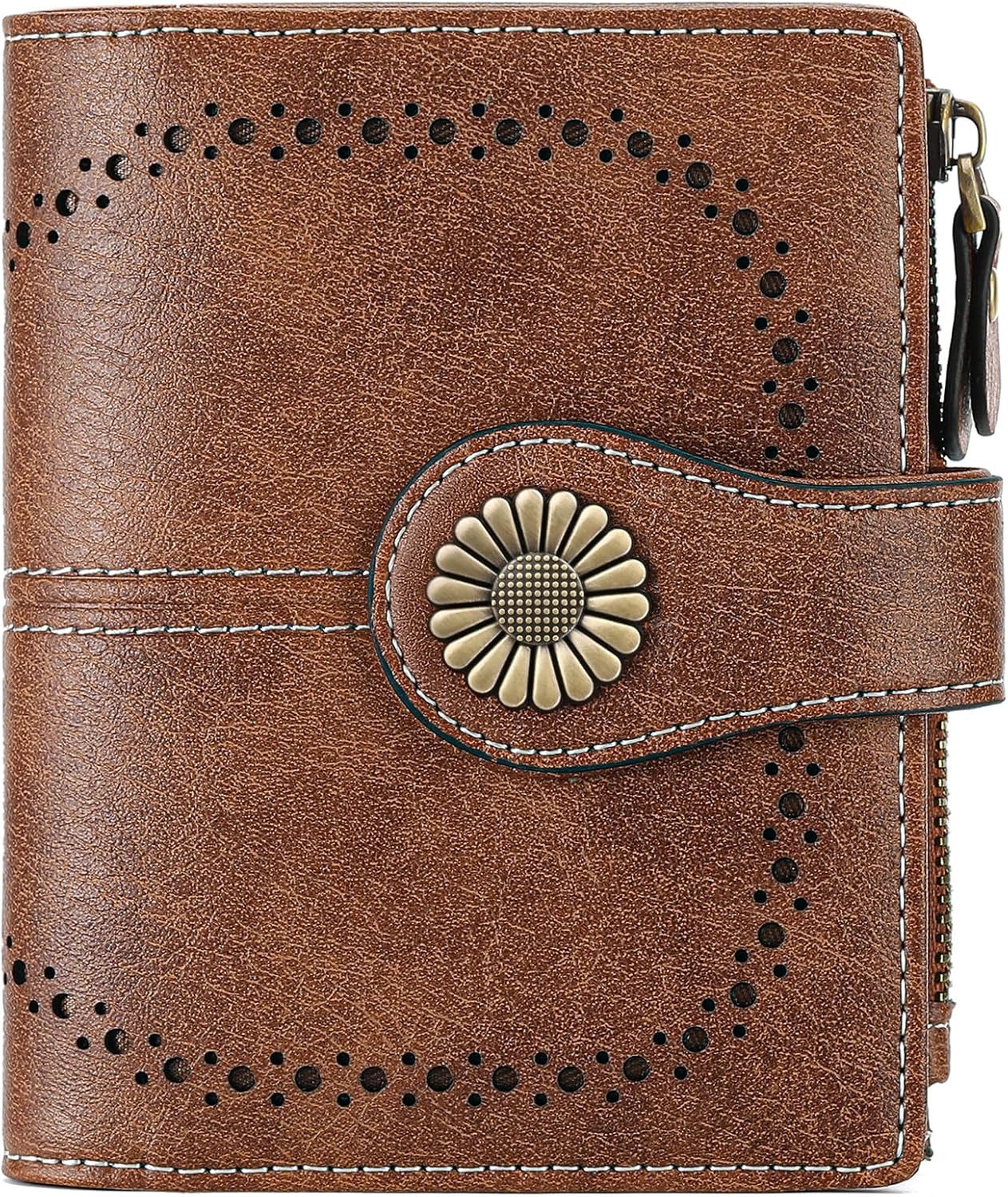 SENDEFN Small Womens Wallet Leather Bifold Card Holder RFID Blocking with Zipper Coin Pocket