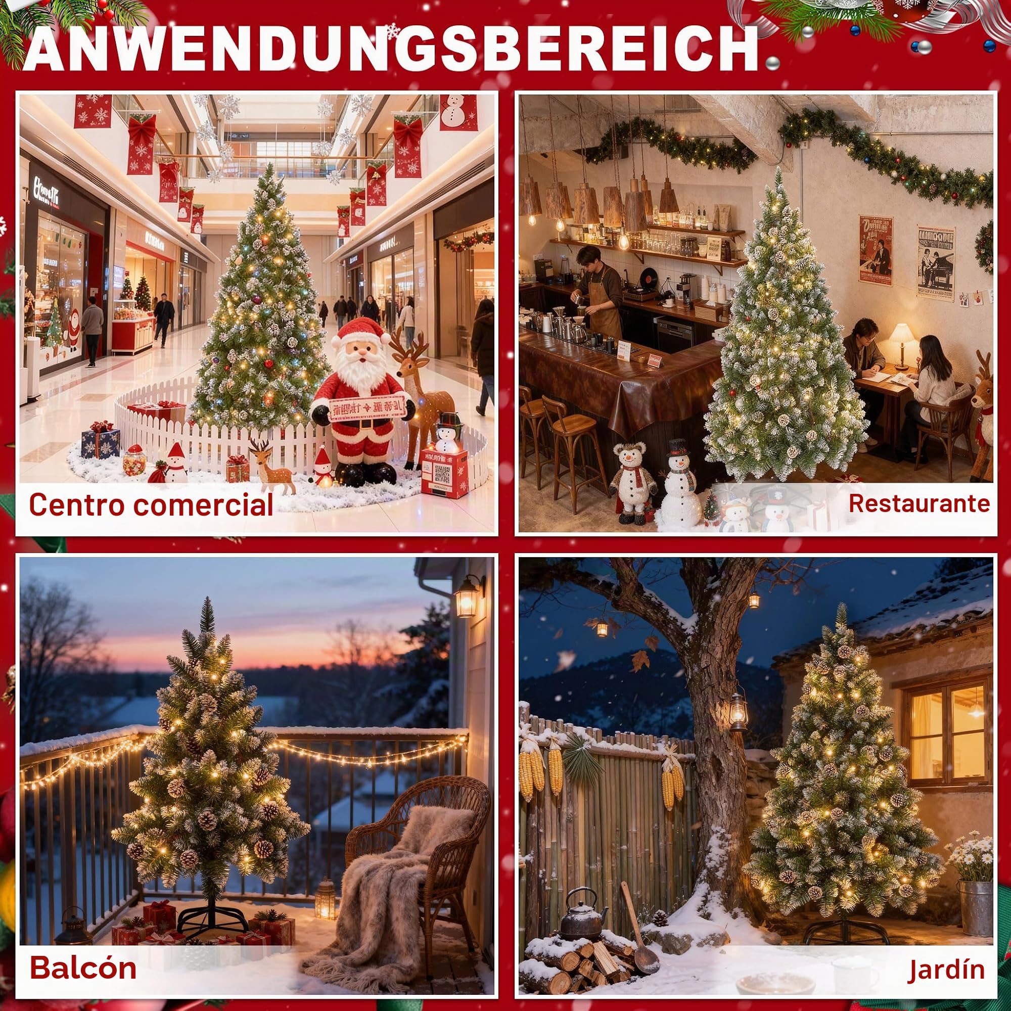 Aufun Árbol de Navidad Artificial con iluminación, árbol de Navidad Artificial de 180 cm con Nieve y piñas, Abeto Noble, Montaje rápido, Incluye Soporte para árbol de Navidad