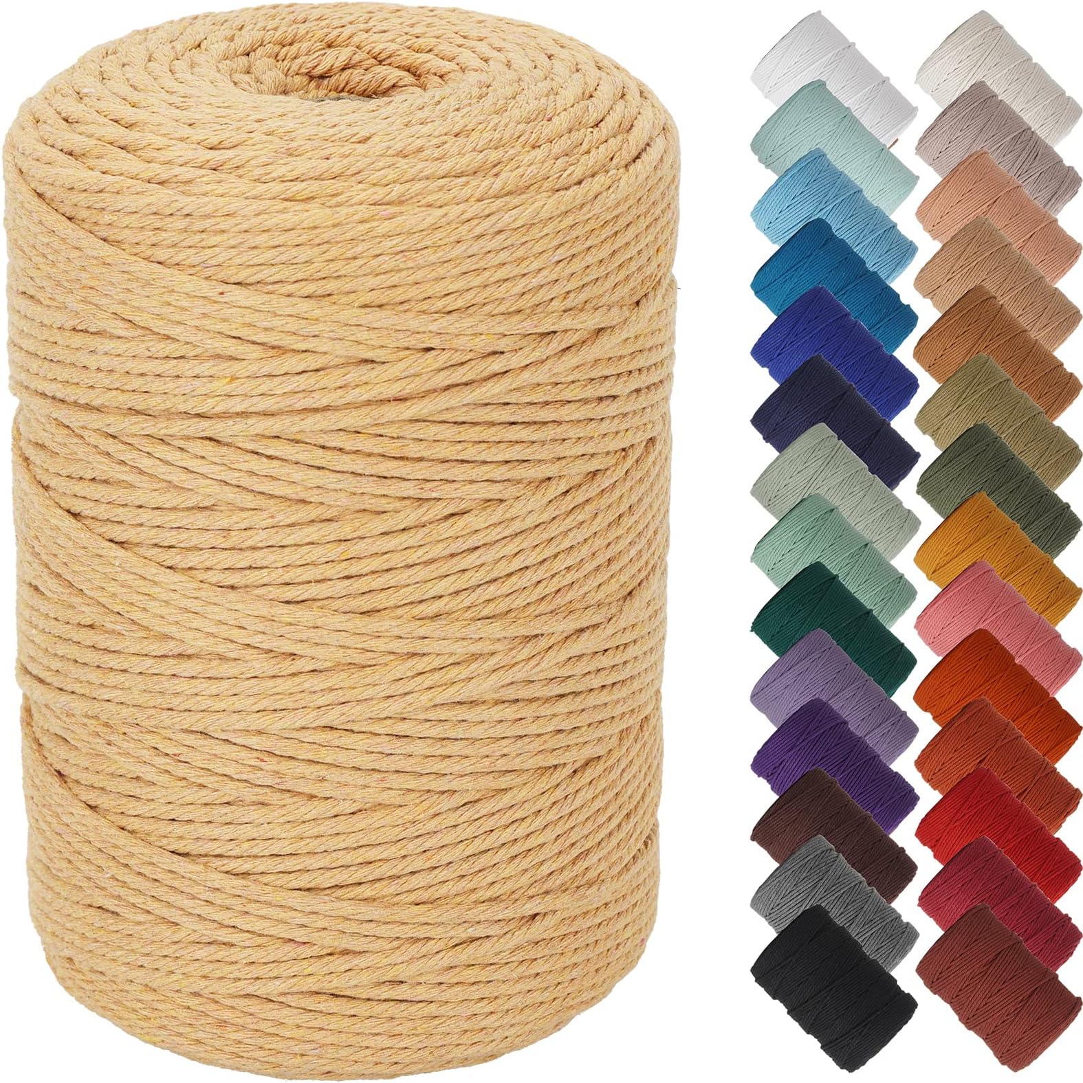 NOANTA Light Tan Macrame Cord 3mm x 328yards, Colored Macrame Rope, Cotton Rope Macrame Yarn, Colorful Cotton Craft Cord for Wall Hanging, Plant Hangers, Crafts, Knitting