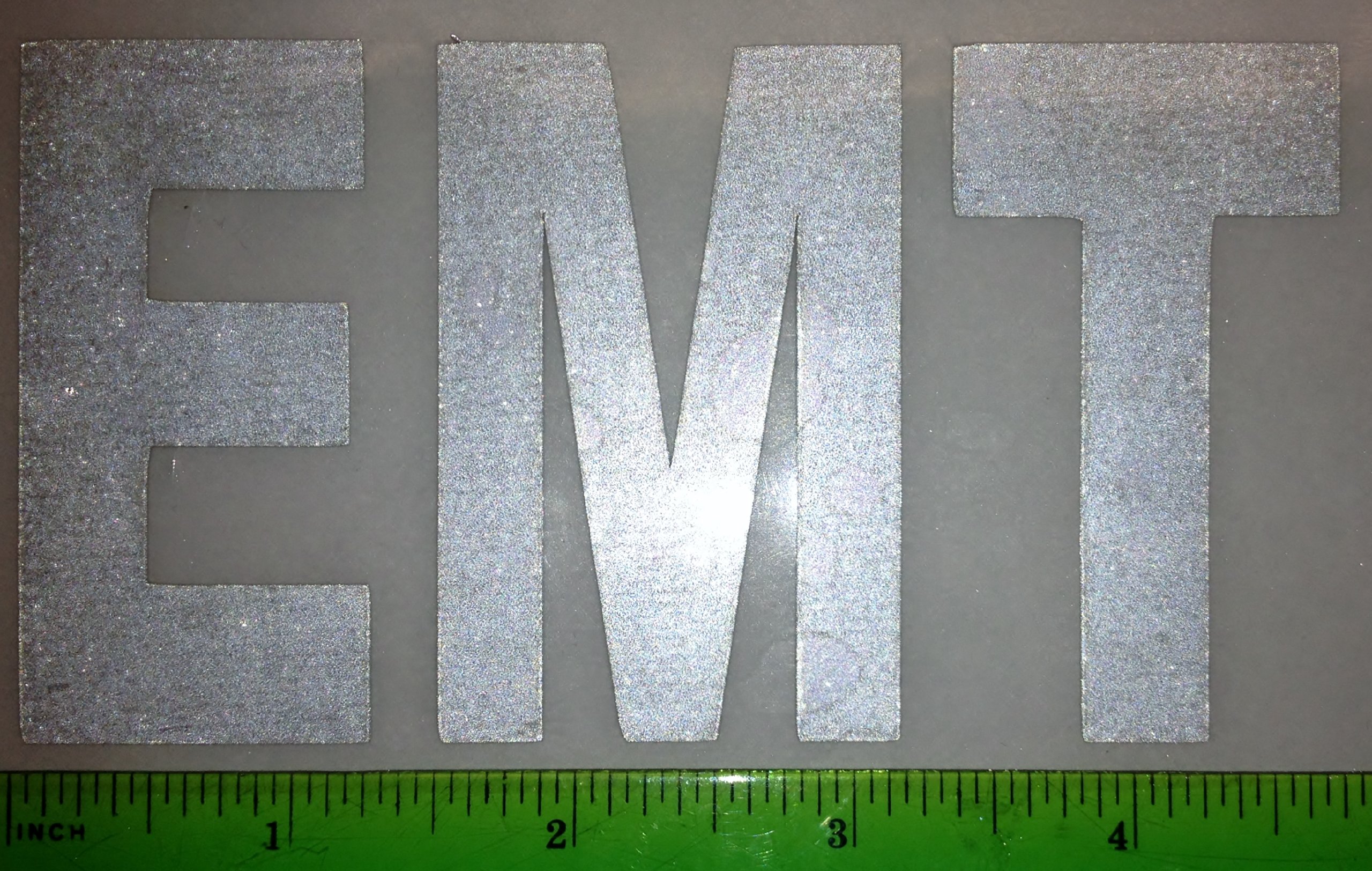 "EMT" (2.5" X 5") Reflective Iron on Letters Silver