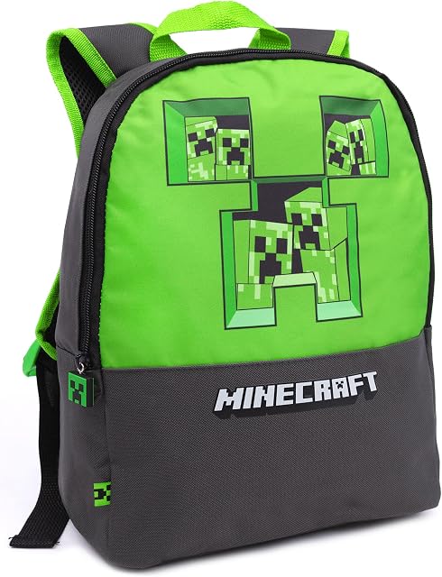 Minecraft Backpack For Kids | Boys Girls Pixel Creeper Breakthrough Grey School Bag | Gift For Gamers One Size