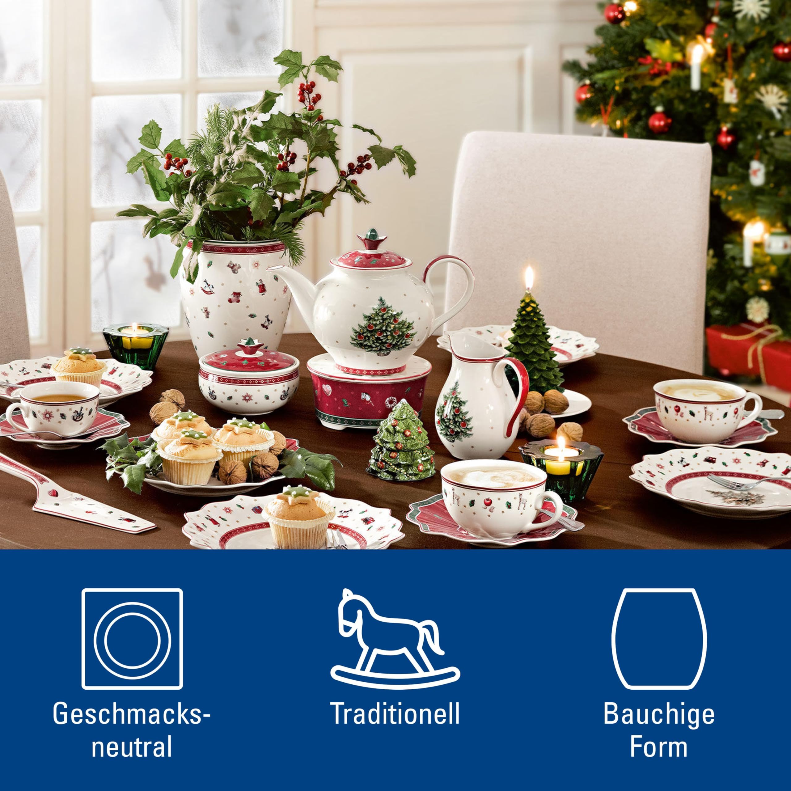 Villeroy & Boch - Toy's Delight Milchkännchen 500 ml Rot und Weiß, Mikrowellensicher, Weihnachtsgeschirr, Milchkanne, Kaffeezubehör, Krug Keramik, Weihnachten, Xmas, Premium Porzellan