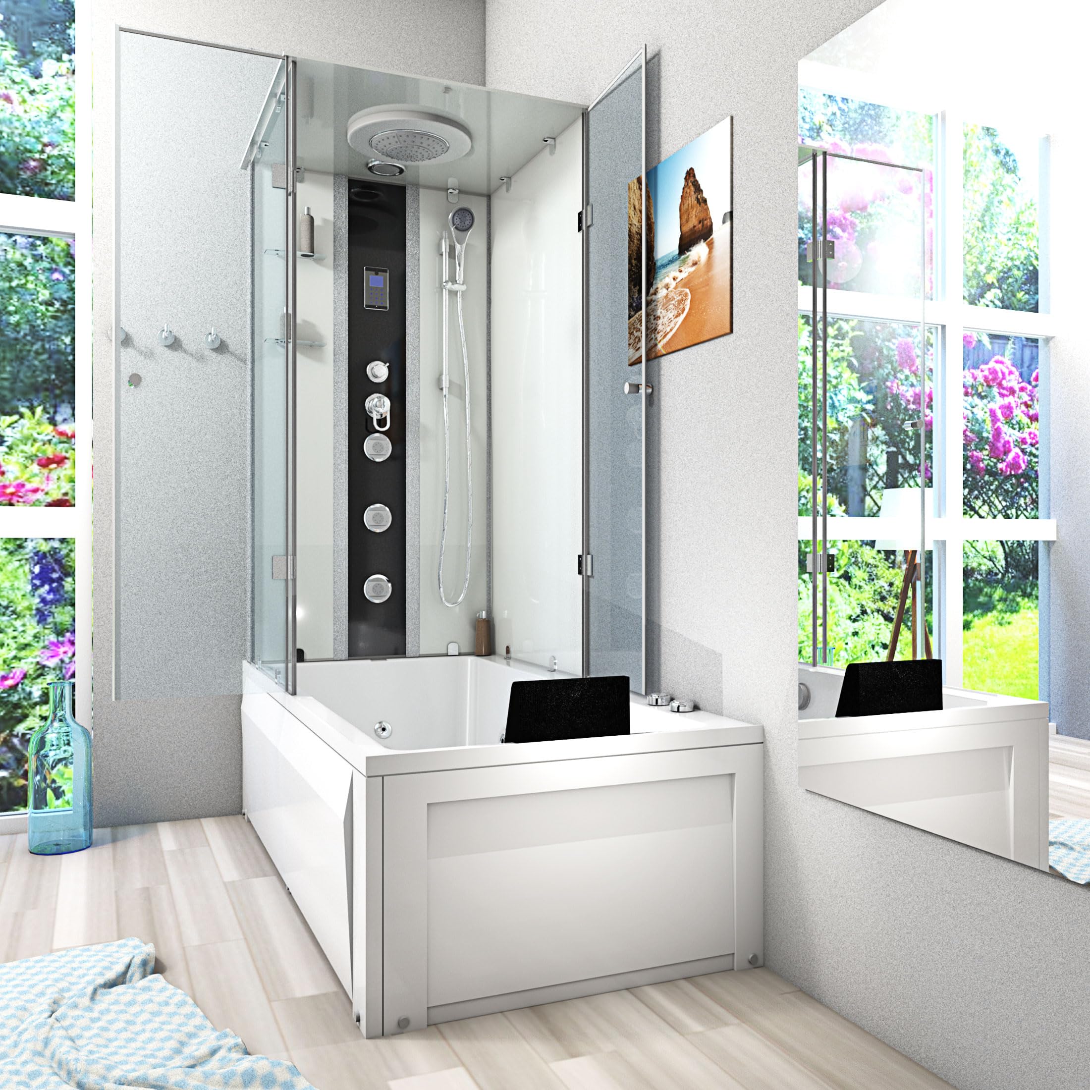 AcquaVapore Whirlpool Dusche Kombination K05-R01-WP-EC Duschtempel 90x180 cm mit 2K Scheiben Versiegelung