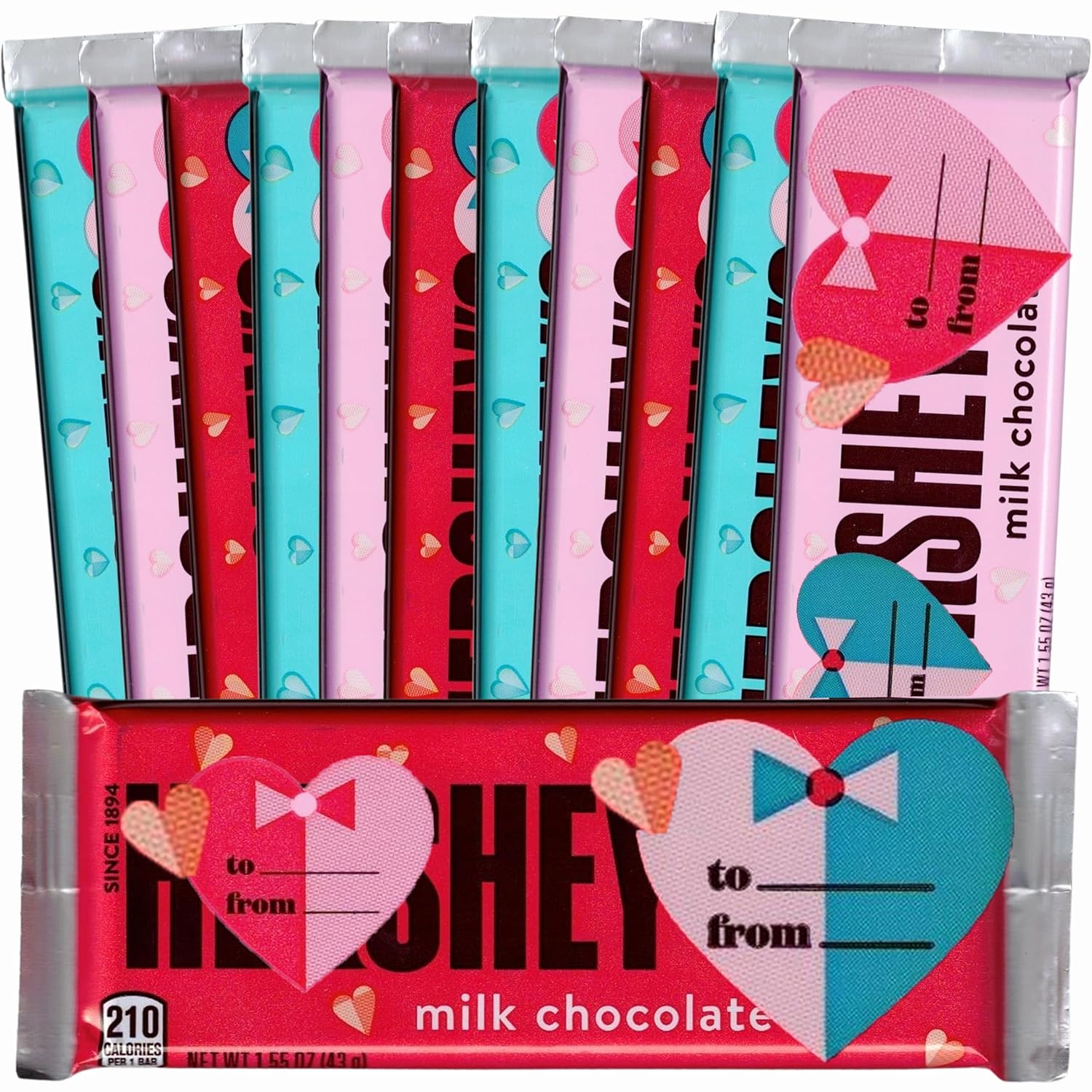 Hershey Mother's Day Heart Chocolate Bars, 12 Pack, Individually Wrapped Addressable Milk Chocolate, Full Size Bars in Pink and Red Heart Adorned Wrapping, 1.55 oz. Each, Mothers Day Chocolate Gift