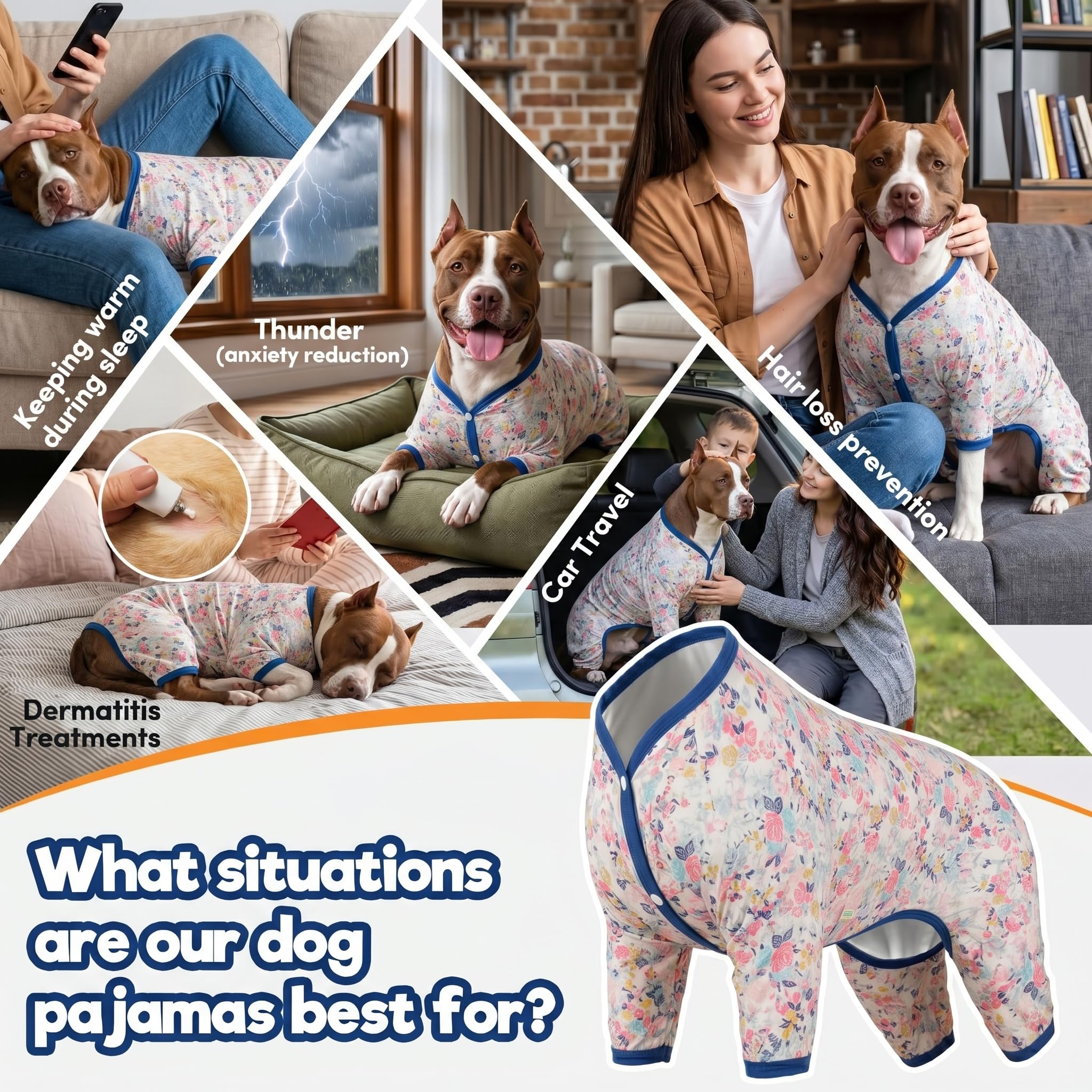 LovinPet Hunde-Schlafanzug XLarge – Angst beruhigendes Hundehemd, leichter Stoff, bezaubernder Frühlingsblumen-Druck, Pjs für große Hunde, Hundeparty-Outfit, Hundekleidung, Rosa, XL
