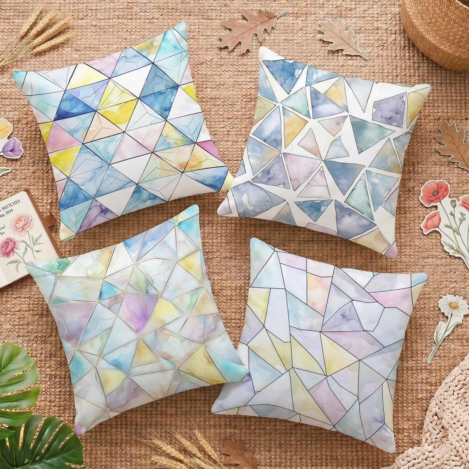 Housse de coussin extérieur 65x65 en velours géométrique pour un salon élégant et confortable