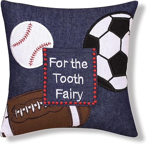 C&F Home Almohada bordada de hadas de dientes con bolsillo para niños y niñas, diseño de hadas de dientes, almohada pequeña para habitación de