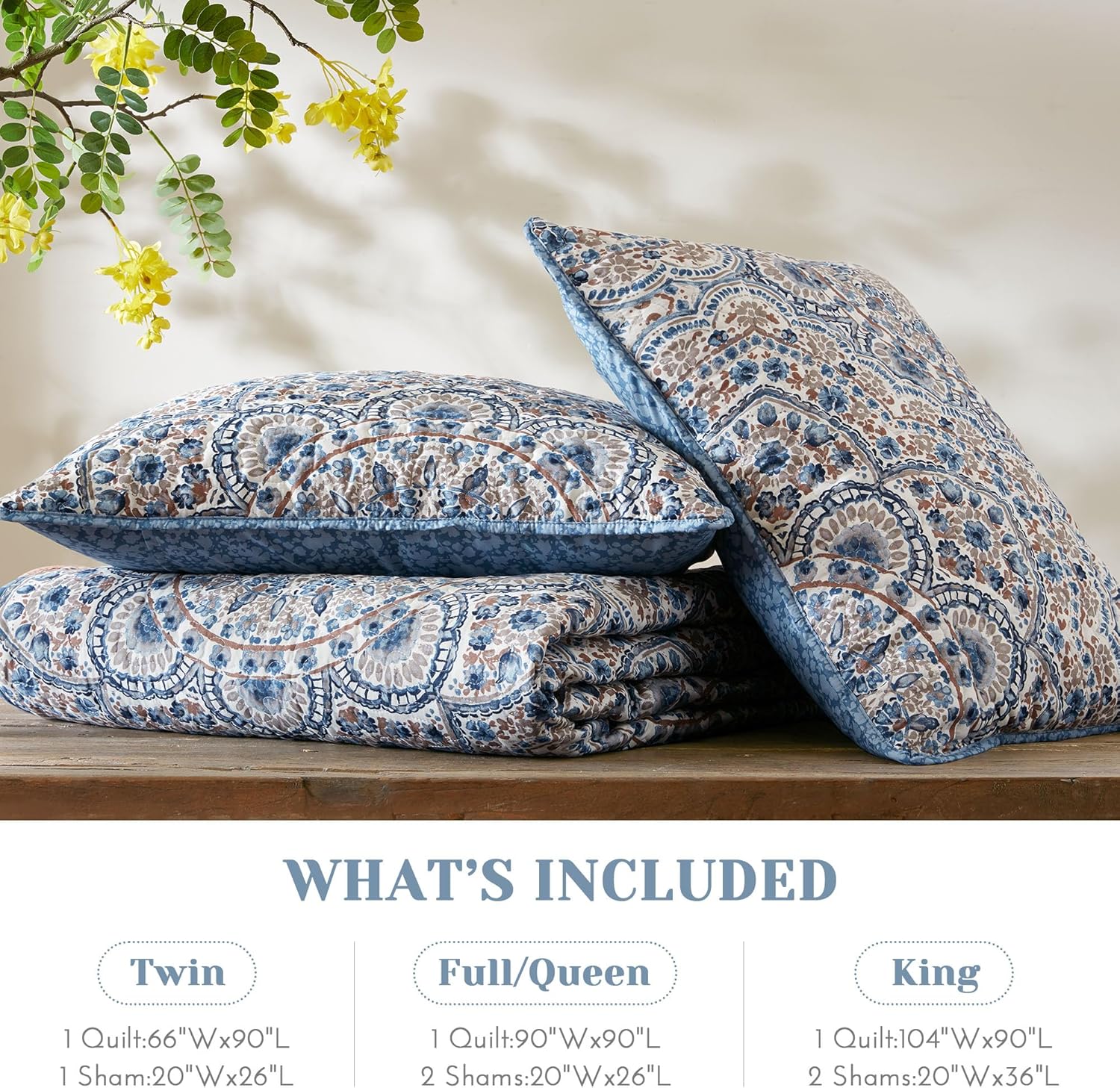 Comfort Spaces Valerie Boho Quilt Set Twin/Twin XL Blue - Soft Reversible Watercolor Medallion Bedding, Lightweight All Season Bedspread for Kids Teens Dorm Guest Room - Image 6