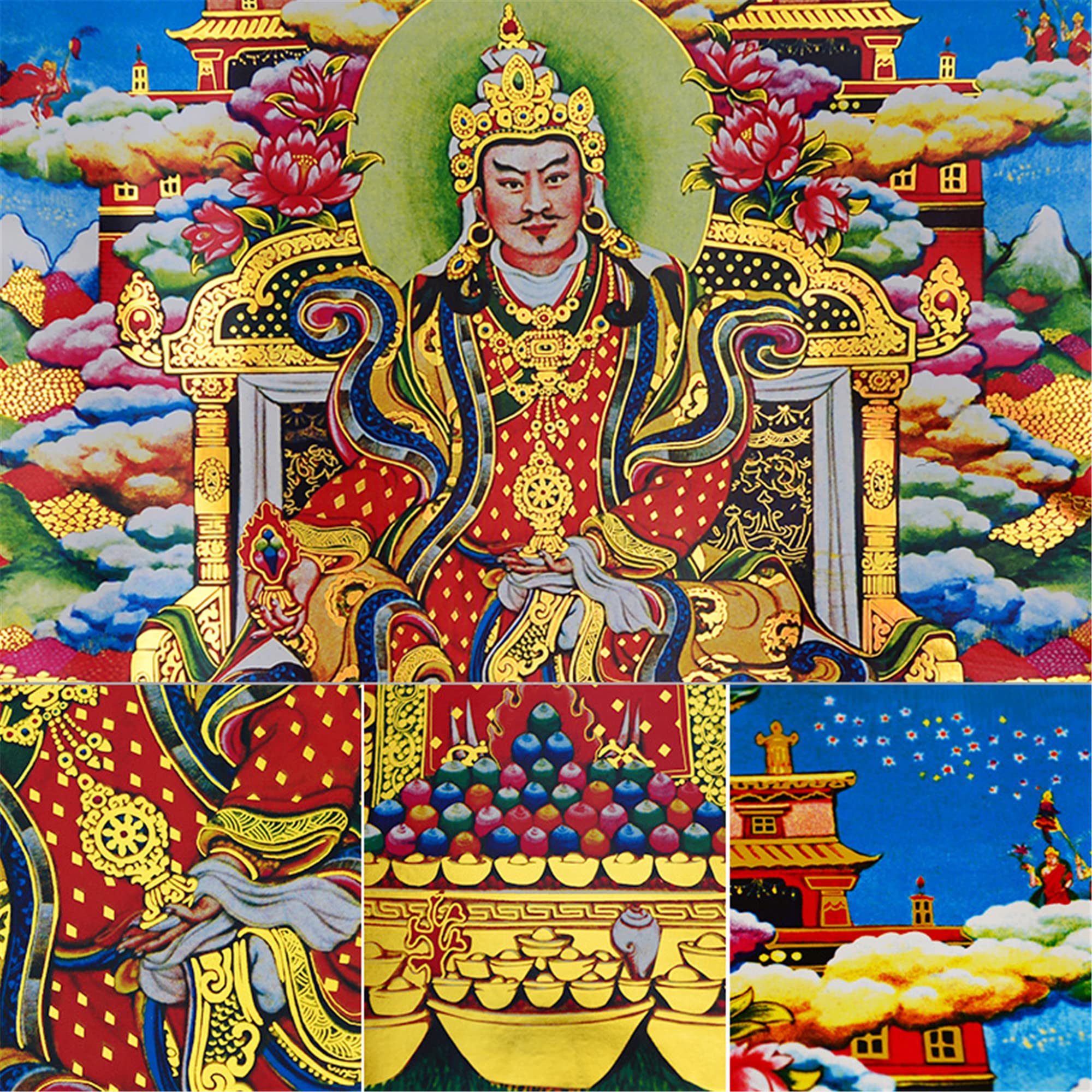 Gandhanra Thangka Tibetano - Guru Padma Gyalpo Thangka - Arazzo di Buddha a Stampa Dorata per Decorazione Zen, Meditazione, Rilassamento Spirituale e Pace