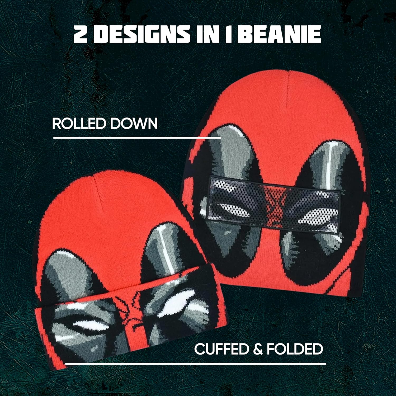 Marvel Deadpool Beanie Hat, Winter Knit Cap with Cuff - Image 3