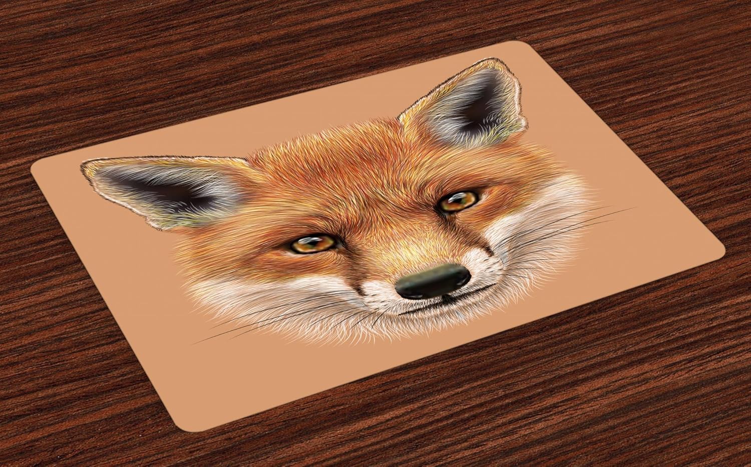 Ambesonne Fox Place Mats Set of 4, Fluffy Face of Forest Fox Young Baby Mammal Predator Canine Vixen, Washable Fabric Placemats for Dining Room Kitchen Table Decor, Pale Brown Orange White