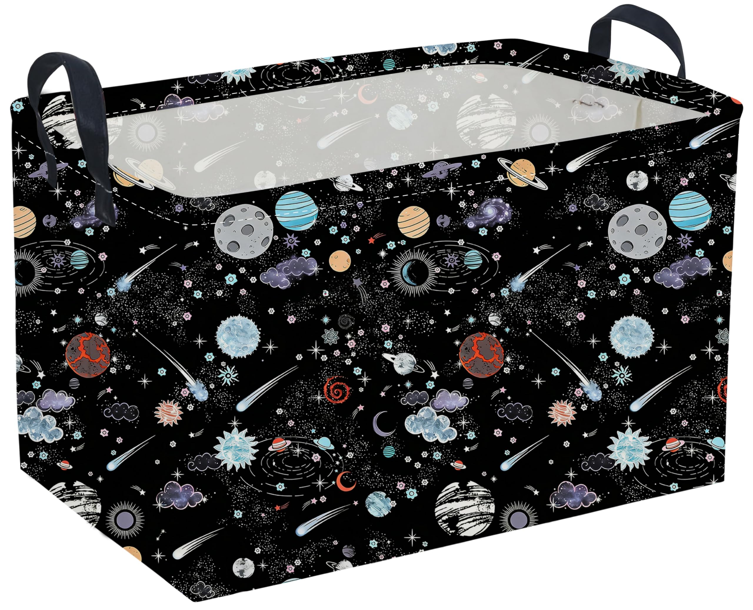 Sanjiaofeng Rectangular Moon and Stars Basket Waterproof Foldable Kids Laundry Basket Baby Baskets for Boys and Girls Cute Toy Storage Organizer Bin Star Room Decor(Starry Sky)