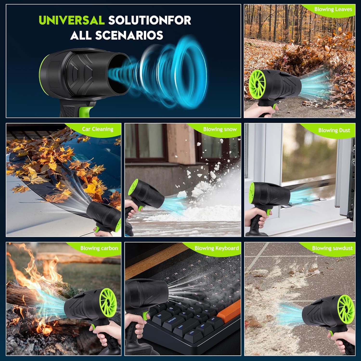 Leaf Blower Cordless, Lightweight Portable Dust Cleaner Handheld Turbo Jet Blower 600000RPM Electric Leaf Blower with 2 X 3.0Ah Batteries & Charger for Patio Cleaning, Lawn Care, Leaves, Dust, Dark - Image 4