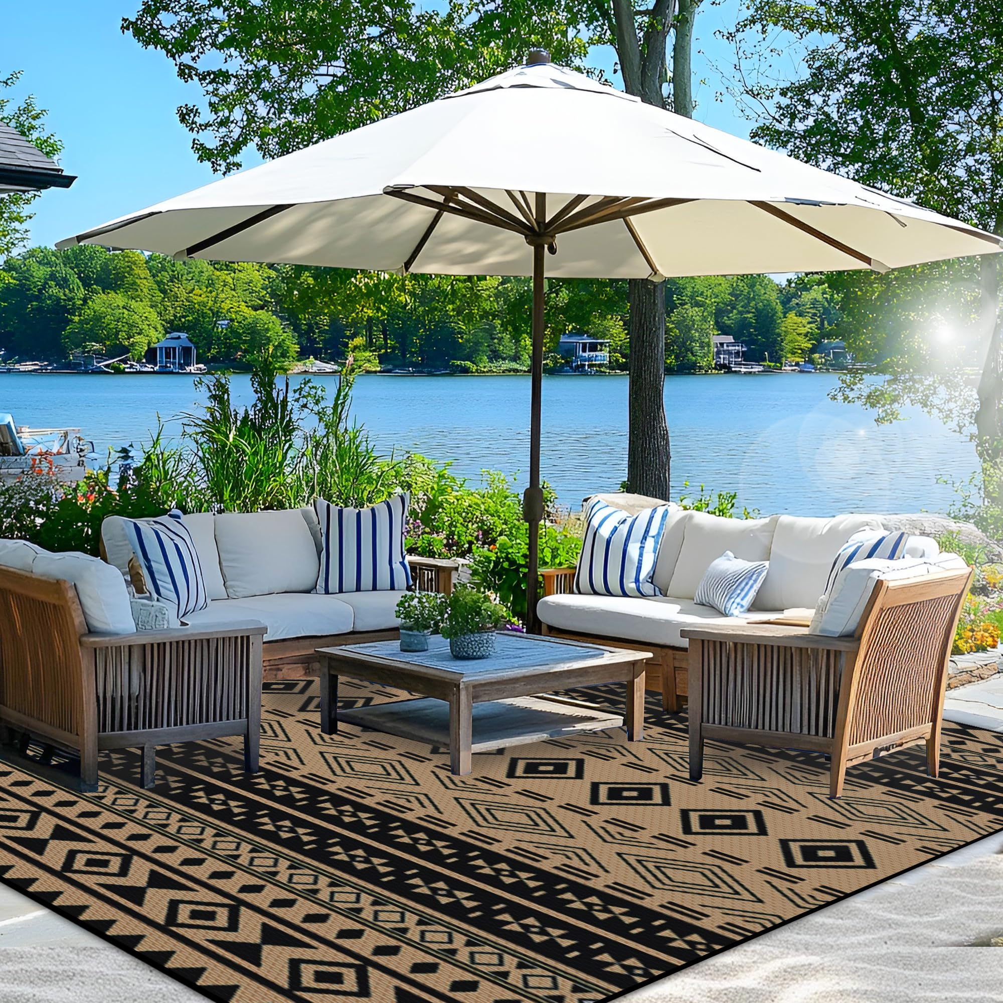 Wallona Outdoor Rugs 9x12 ft Patio Waterproof Clearance Indoor Outdoor Large Carpet for Patio Plastic Straw Reversible Area Rugs Mat for RV, Camping,