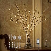 BAOLITVINE Lighted Branches Brown 32IN 200 Warm White Fairy Lights, Lighted Willow Branches with Timer, Dimmer for Home Bedroom Fireplace Christmas Decoration Inside Outdoor