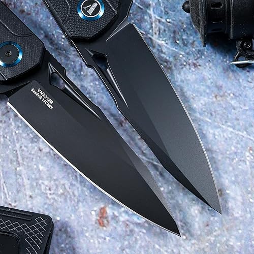 Miniatura 8 de Navaja de bolsillo plegable con apertura de aleta, hoja Sandvik 14C28N, mango G10, con clip de bolsillo profundo, para hombres y mujeres, cuchillos