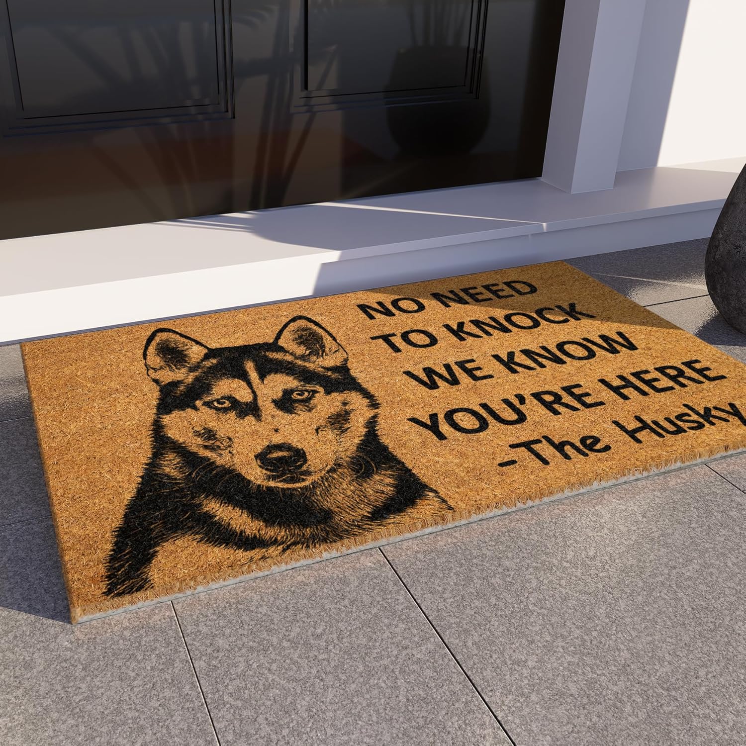 Husky Door Mat, Funny Doormat, Dobermans Welcome, 30x17 Inches, Black, Brown