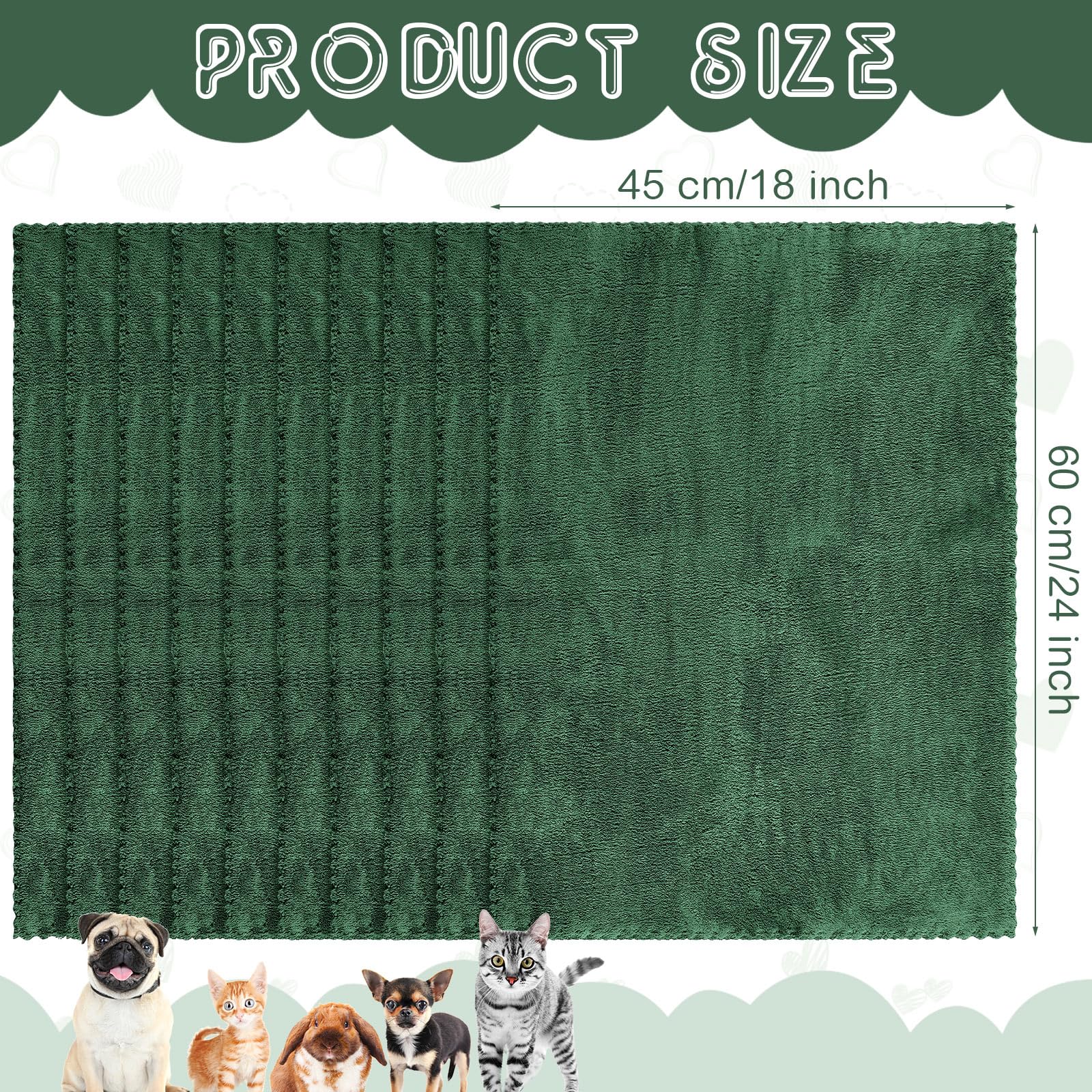 Panelee 10 Stück Waschbare Haustier Decken für Hunde Meerschweinchen Hase Katze Wasserdichtes Kleintier Pipi Pad Wiederverwendbare Schlafmatte Saugfähige Käfig Einlagen (Dunkelgrün, 18 x 24 Inch) - 3