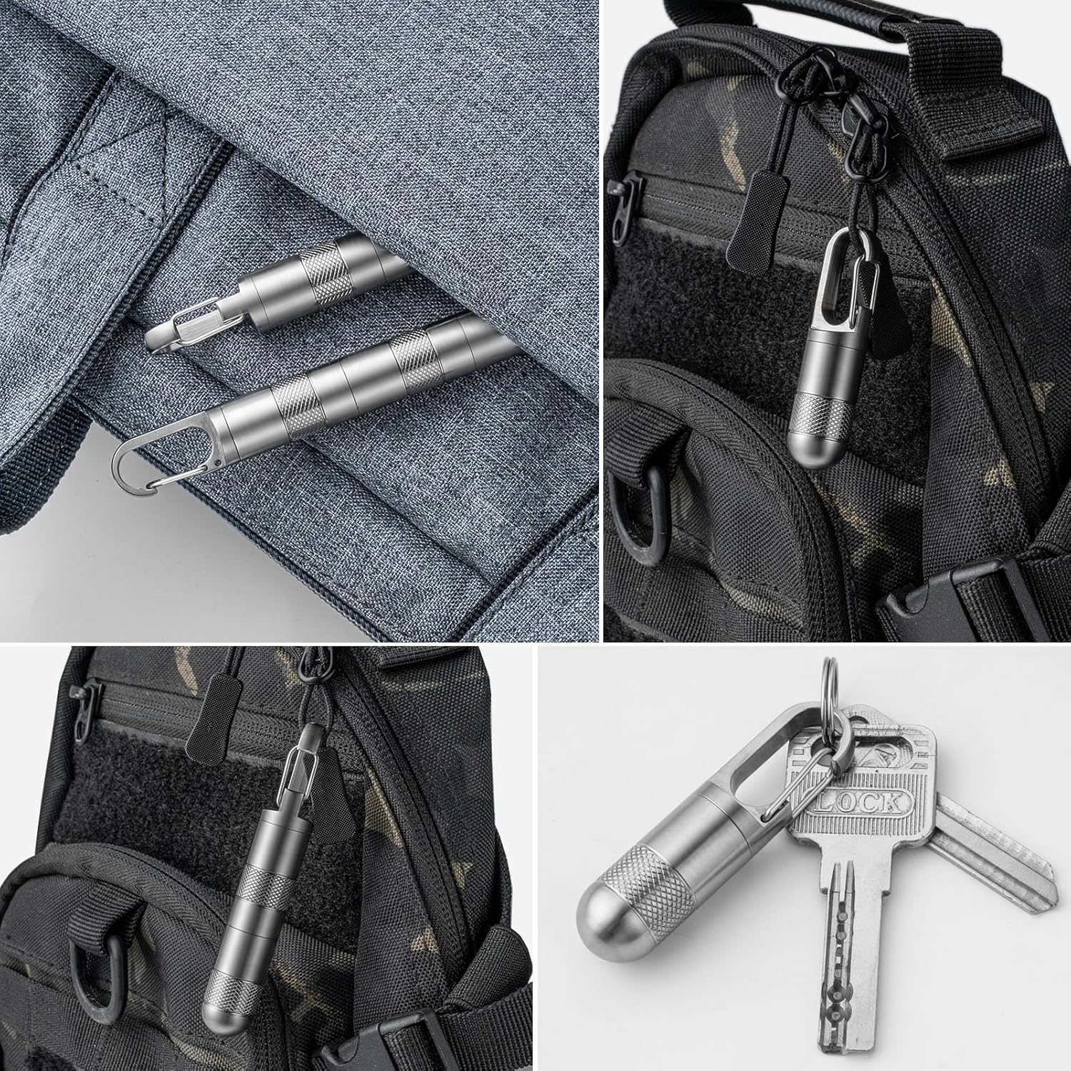TISUR Titanium Keychain Pill Holder,Small Travel Pill Box Case,Waterproof Portable Pocket Pill Container for Men Purse (Gray Titanium Medium - 2.16 inch)