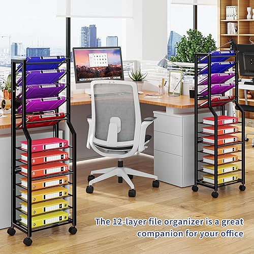 Miniatura 6 de Simple Trending Carrito de archivos rodante de 12 niveles, organizador de archivos de escritorio con bandejas deslizantes y almacenamiento de cartas