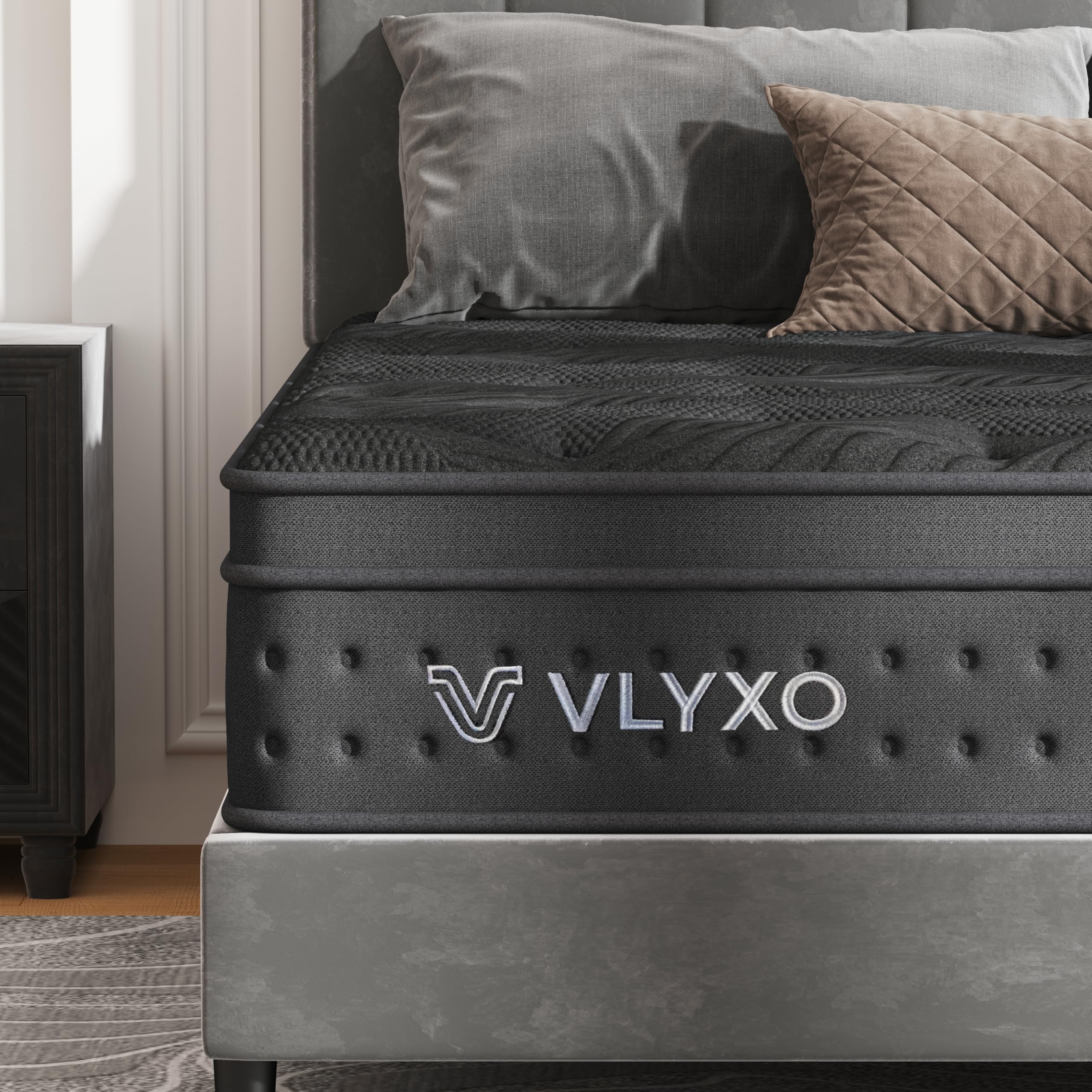 Vlyxo Double Mattress 4FT6, 10 Inch Hybrid Mattress, Gel Memory Foam & Individually Pocket Springs, Motion Isolating, Medium Firm Support, Pressure Relief & Comfortable Sleep (135x190x25cm)