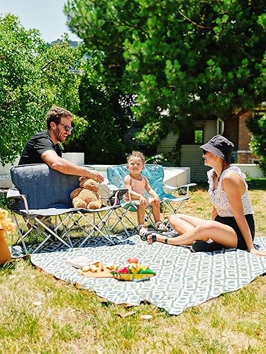 Miniatura 2 de EVER ADVANCED Silla de campamento doble para niños con cierre de seguridad para portavasos y exteriores, plegable, acolchada, con bolsillo de malla,