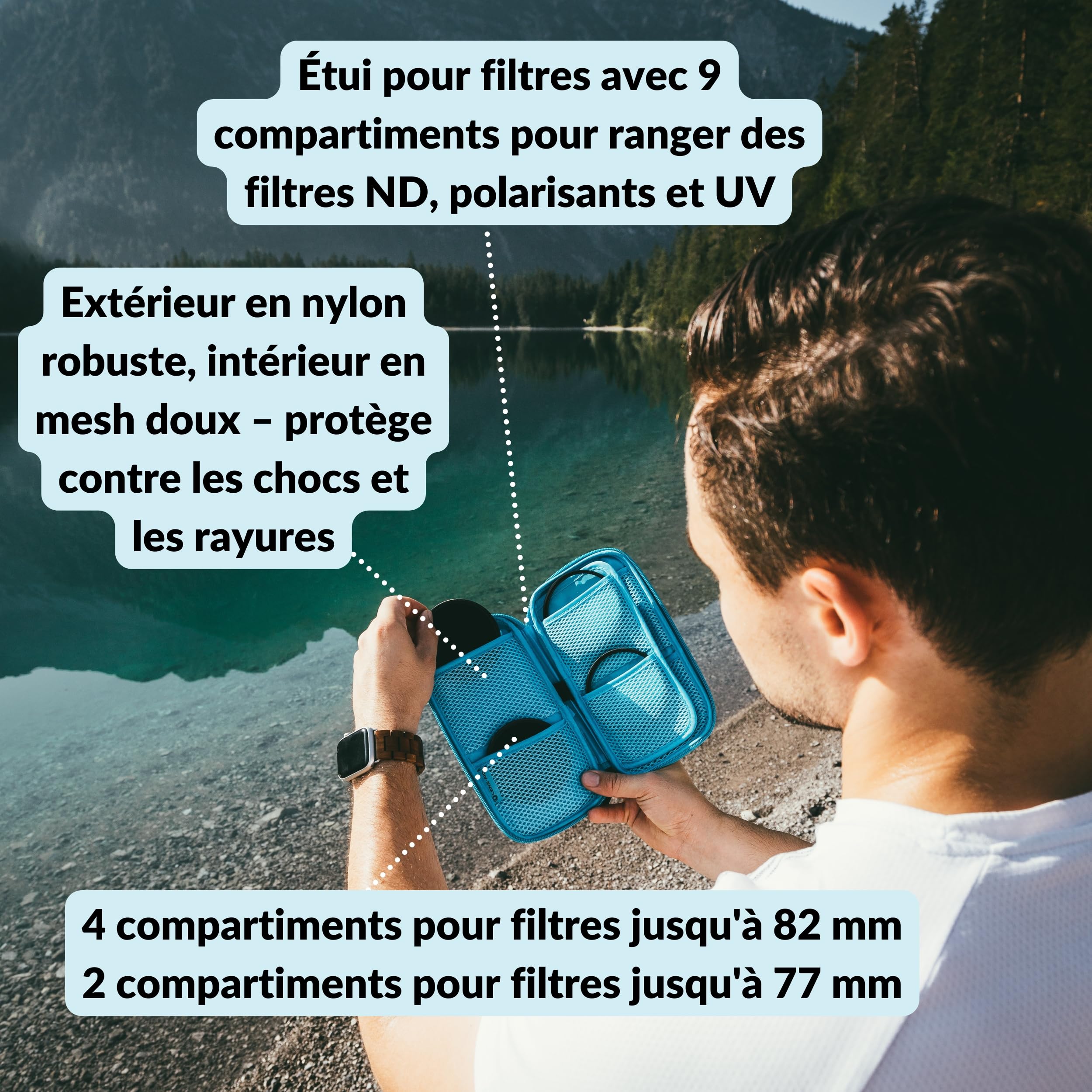 LENS-AID Étui pour Filtres Objectif 9 Compartiments Jusqu’à 82 mm Housse Filtres ND UV CPL Appareil Photo