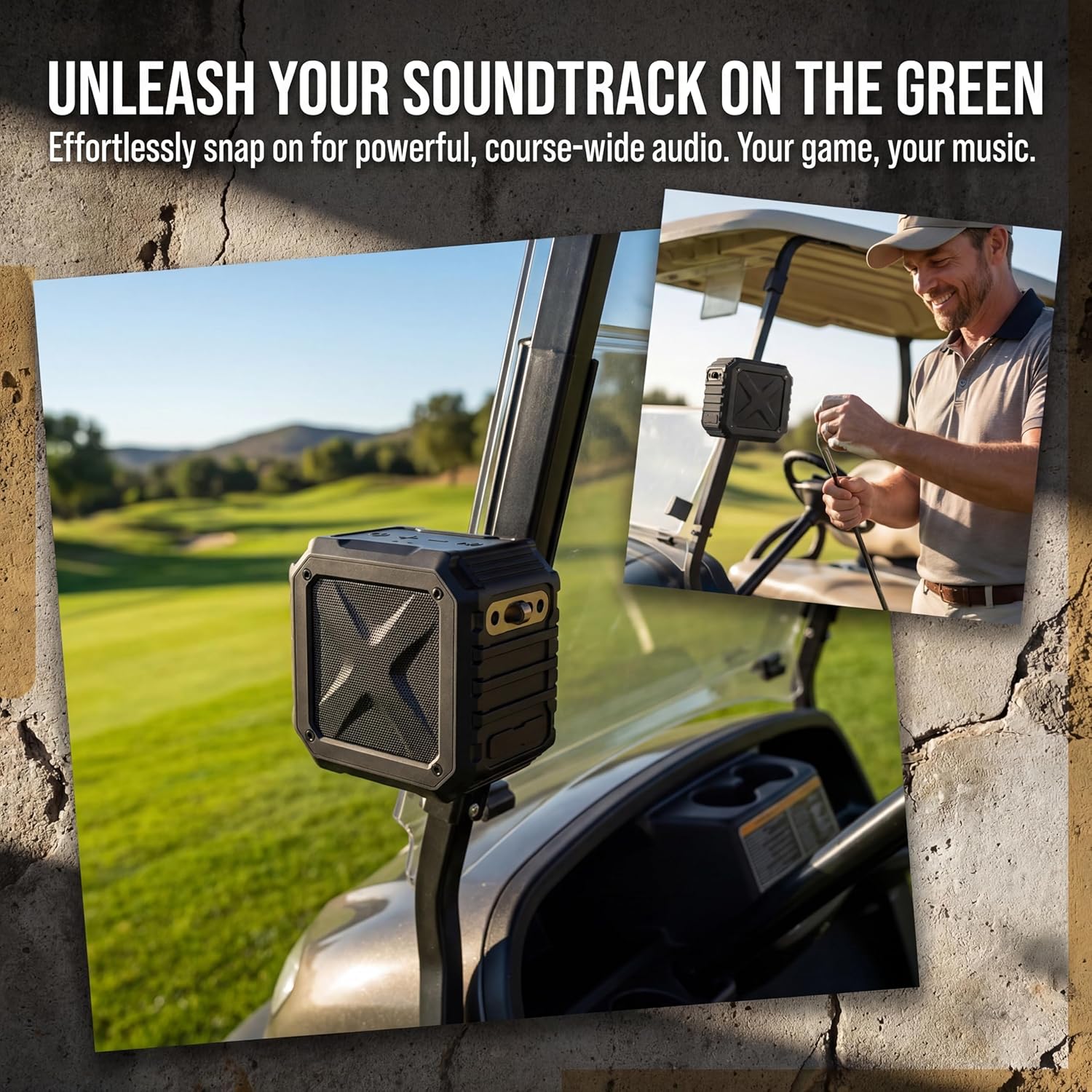 2-Pack Golf Cart Speaker with Carrying Case, 15W Loud Stereo Sound Magnetic Bluetooth Speaker with Deep Bass, 24H Playtime IPX7 Speakers for Golf Cart Accessories, Ideal Golf Gifts for Men
