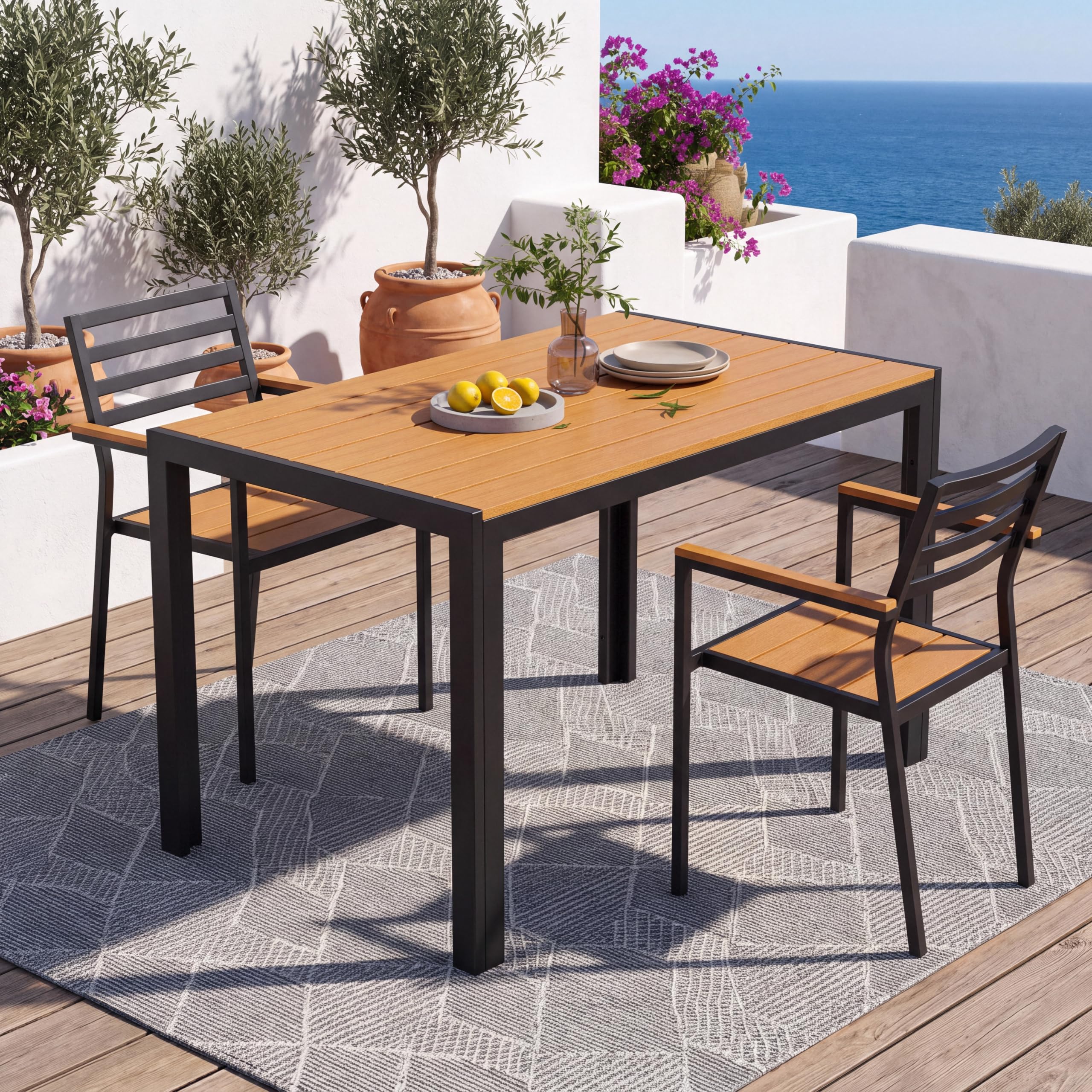 Clevich Tavolo da giardino 110x70 cm in alluminio e WPC - Tavolo da balcone resistente a intemperie, calore e condizioni atmosferiche per terrazzo e esterni