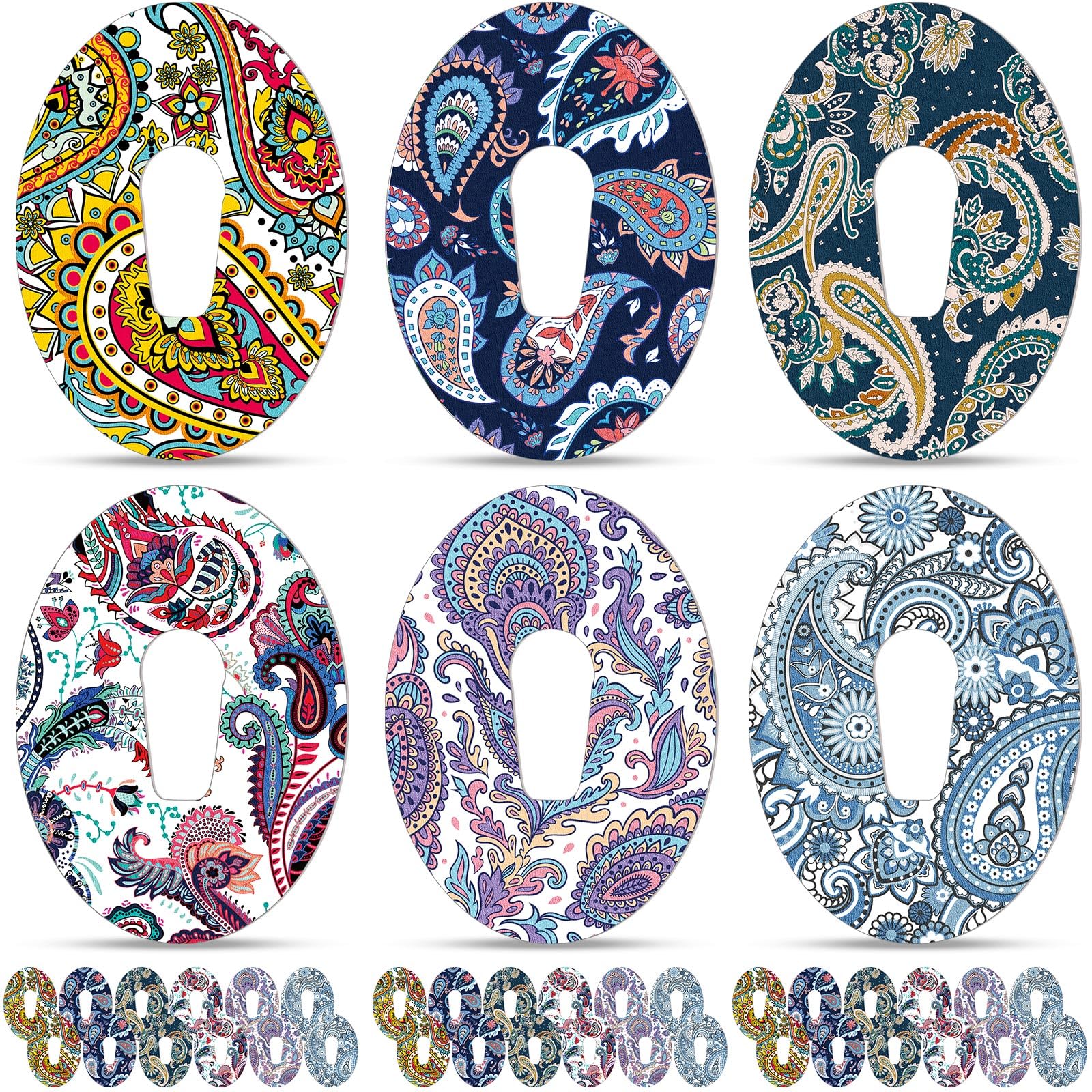36 Pack Adhesive Patch Compatible with Dexcom G6 Breathable Colorful CGM Patches Waterproof Paisley Pattern Pre Cut Adhesive Tape for Continuous Glucose Monitor Protection