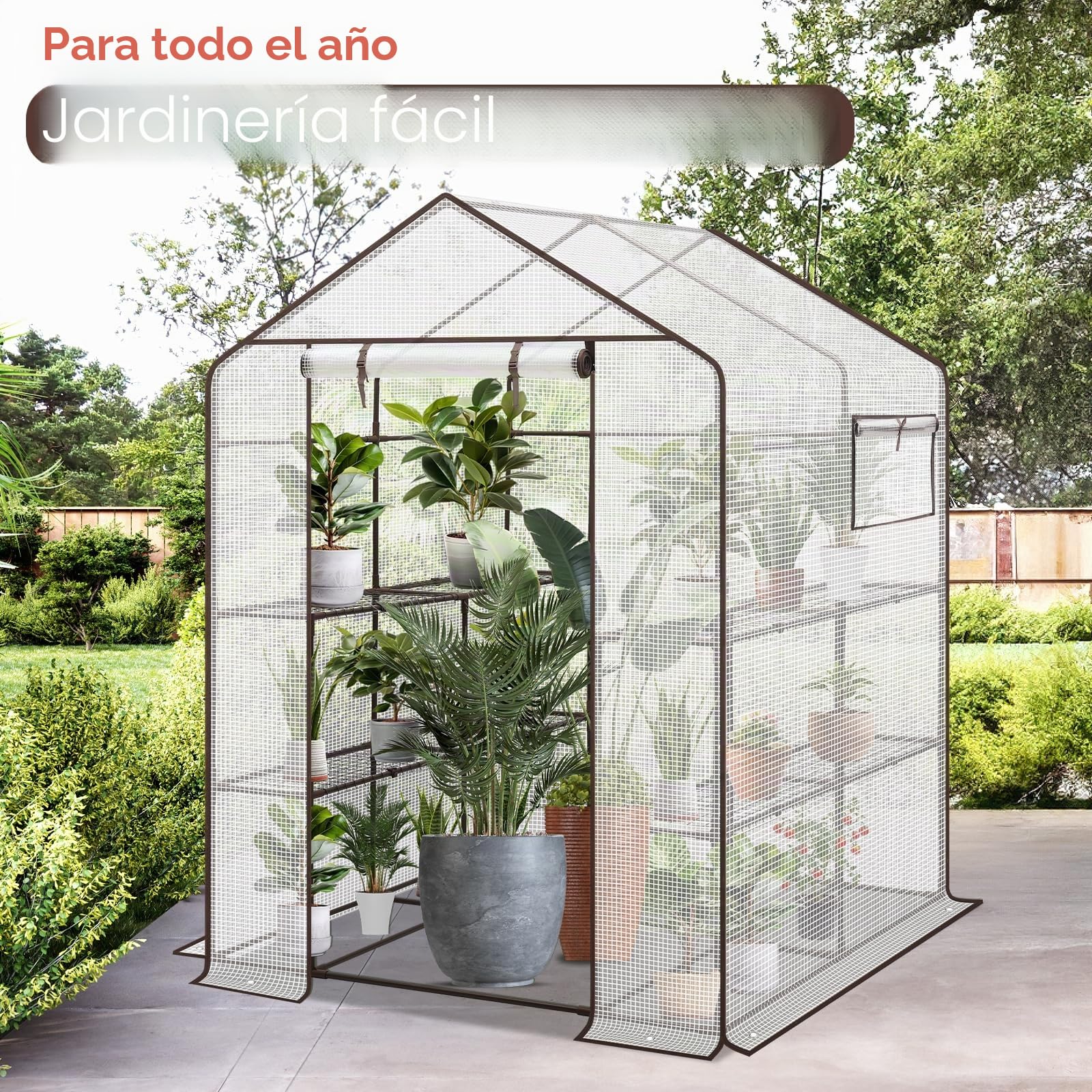 Sekey Lámina XXL para Invernadero, 200 x 145 x 145 cm, Cultivo de Tomates con 10 estantes, para jardín Estable con Cubierta de Polietileno, Resistente al Invierno, Color Blanco